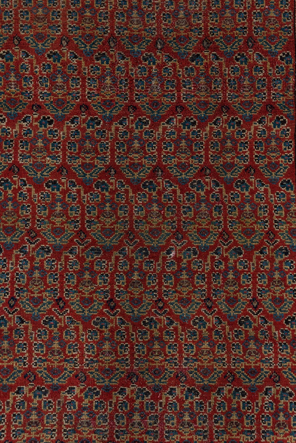 2' x 11' one-of-a-kind handmade antique Malayer runner rug. Color palette: rust, navy, ivory, camel, slate, brown