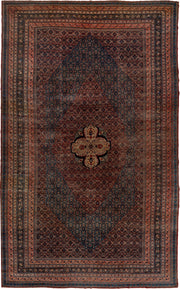 12' x 19' one-of-a-kind handmade antique Tabriz oversize rug. Color palette: navy, rust, ivory, terra cotta, indigo, camel