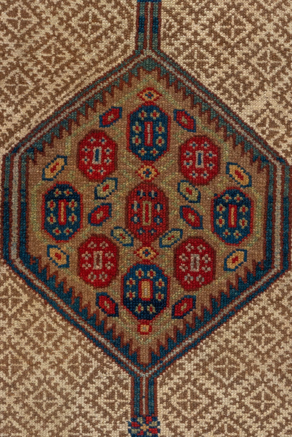 3' x 18' one-of-a-kind handmade antique Cam Hamadan runner rug. Color palette: ivory, camel, sky blue, rust, navy