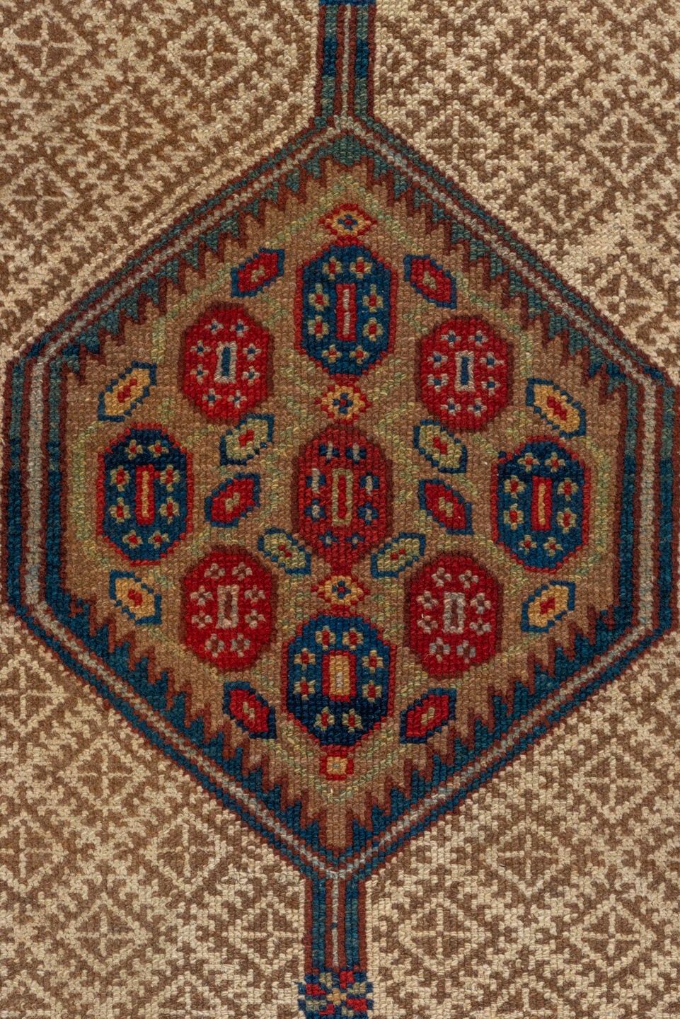 3' x 18' one-of-a-kind handmade antique Cam Hamadan runner rug. Color palette: ivory, camel, sky blue, rust, navy