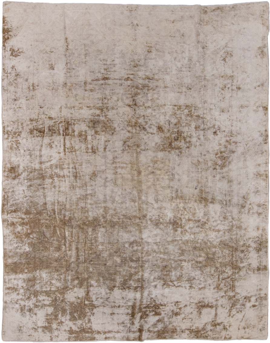 9' x 11' one-of-a-kind handmade antique Hooked large size rug. Color palette: ivory, taupe, beige, camel, brown, gray