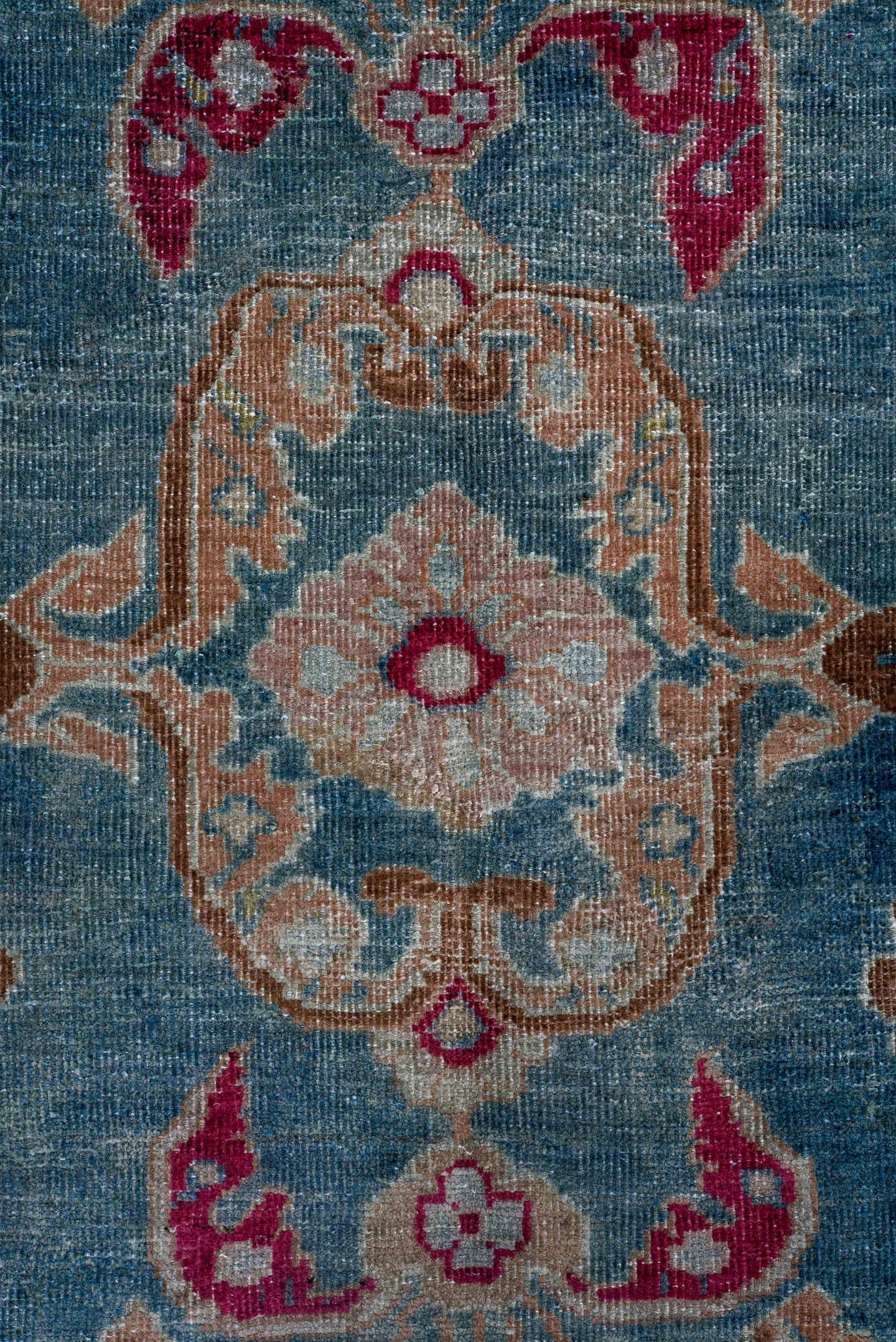 8' x 12' one-of-a-kind handmade antique Mahal large size rug. Color palette: blue, beige, ivory, rose, taupe, burgundy, sage