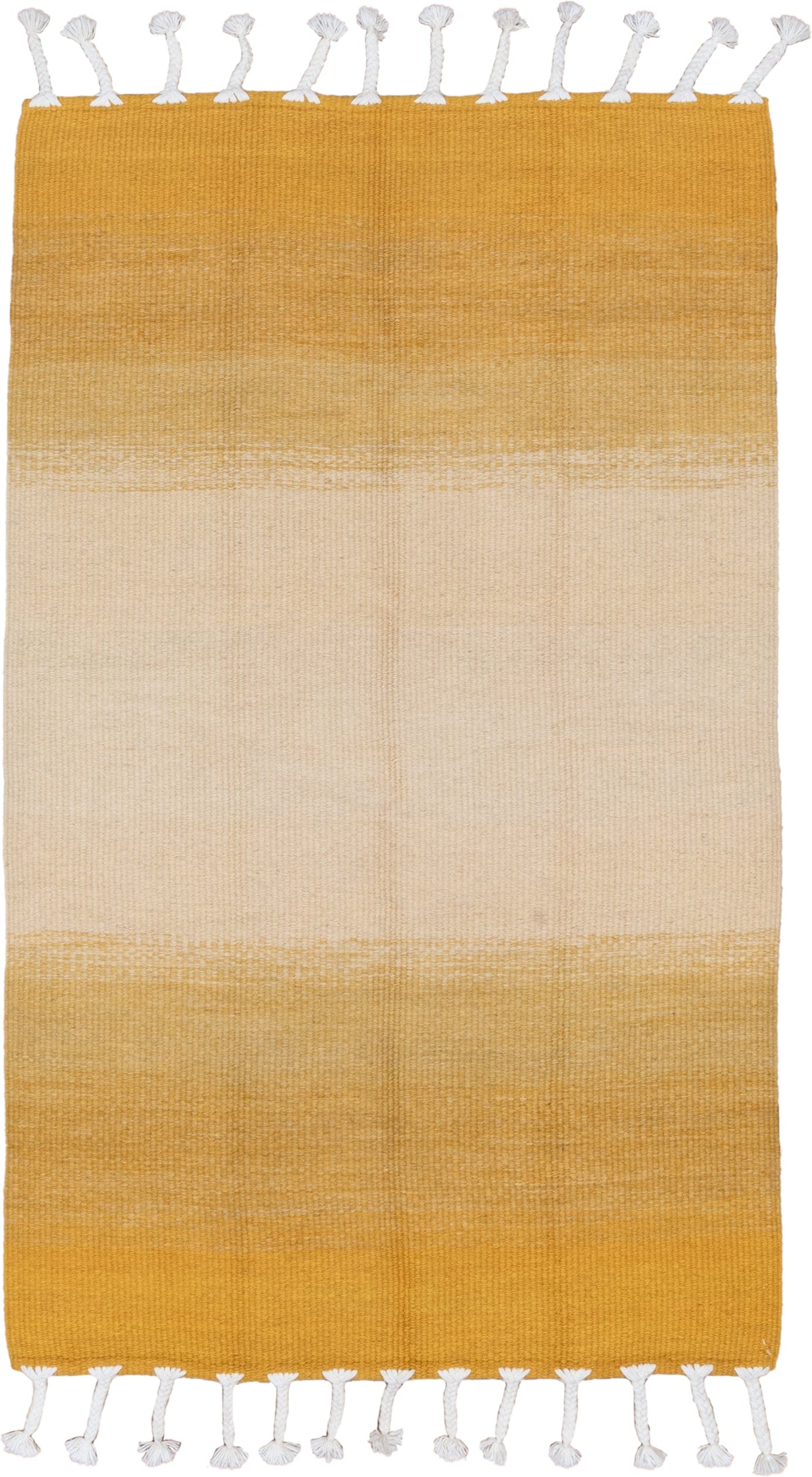 4' x 6' one-of-a-kind handmade vintage Flatweave small size rug. Color palette: gold, ivory, ochre, cream, brown