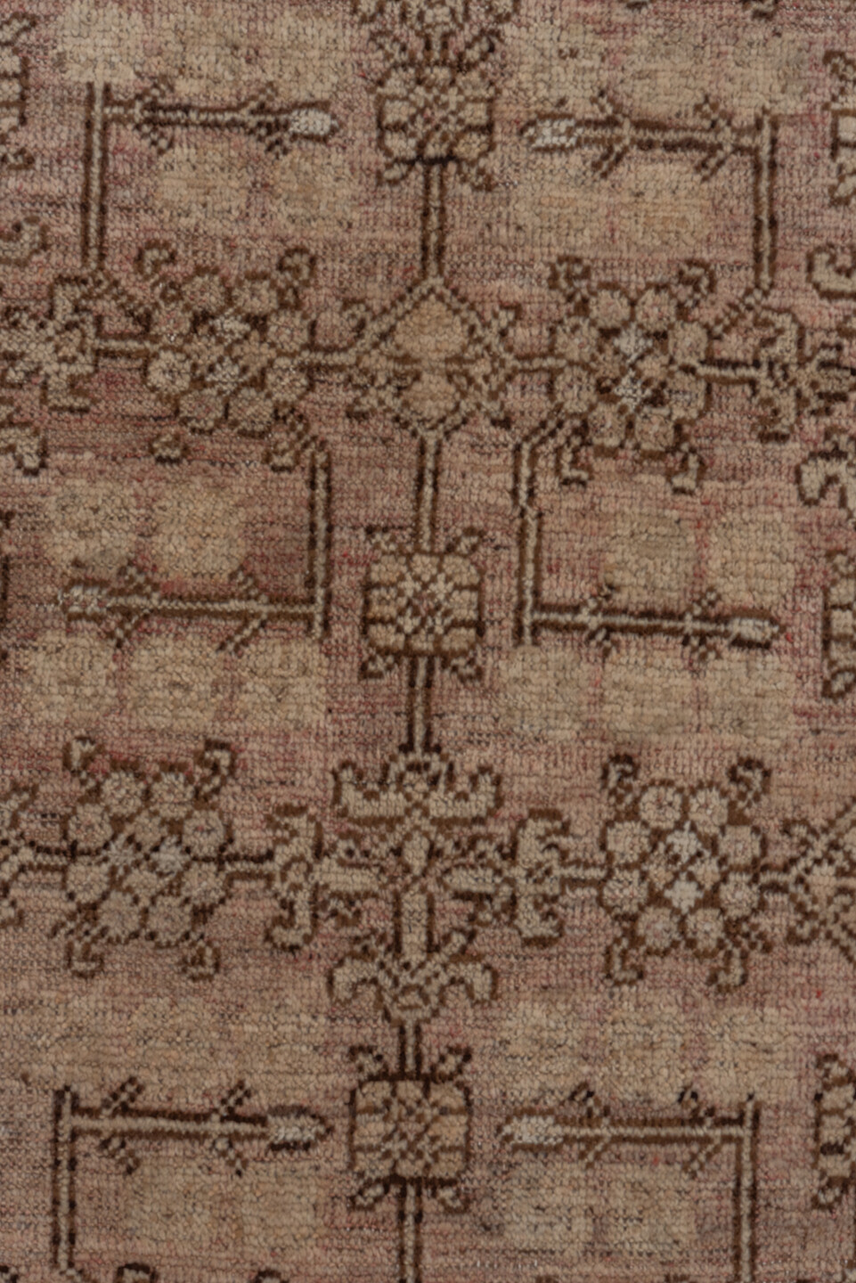 6' x 9' one-of-a-kind handmade antique Khotan medium size rug. Color palette: beige, taupe, brown, camel, ivory, gray