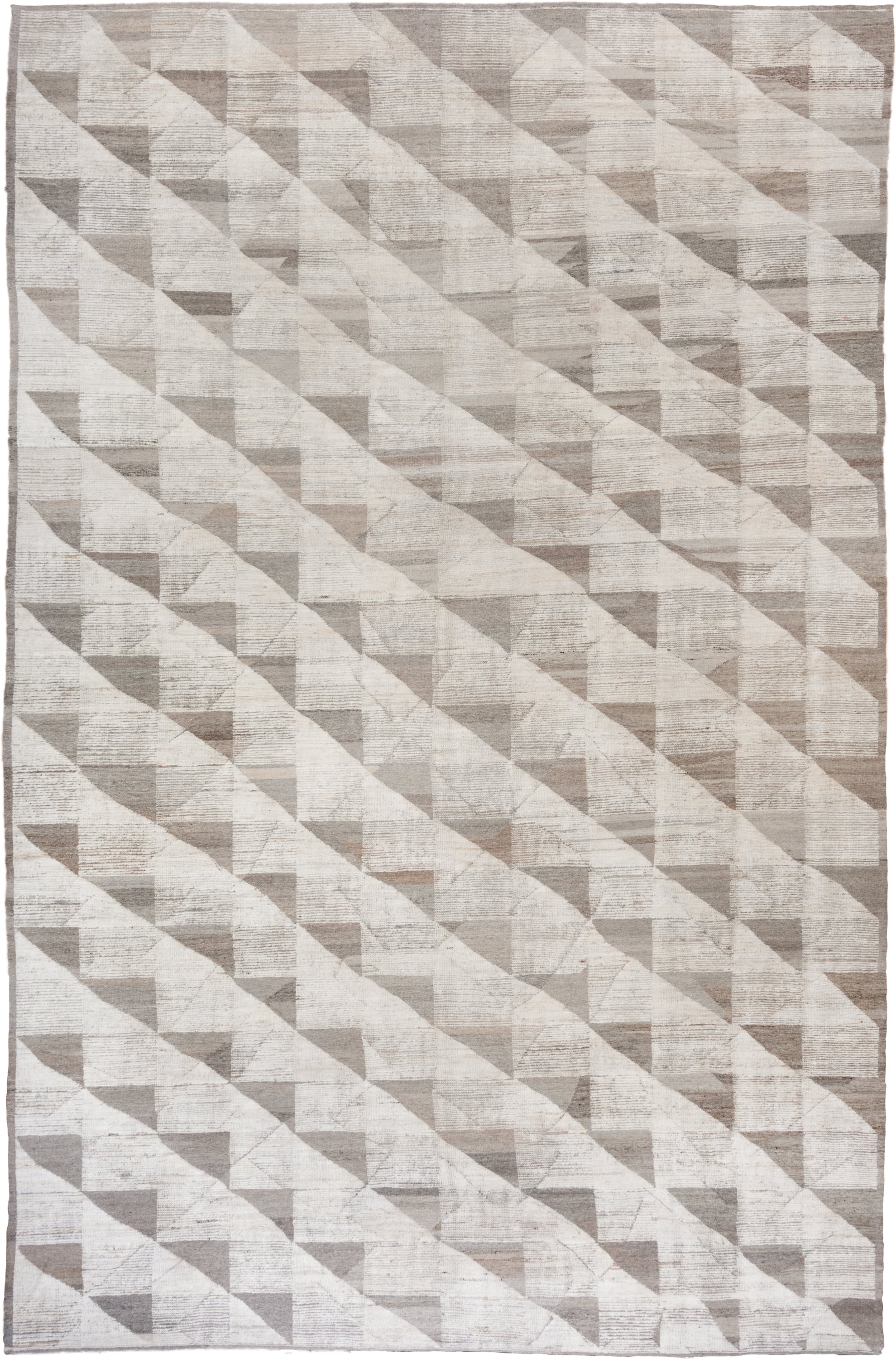 12' x 19' one-of-a-kind handmade vintage Tulu oversize rug. Color palette: ivory, taupe, beige, cream, greige, gray