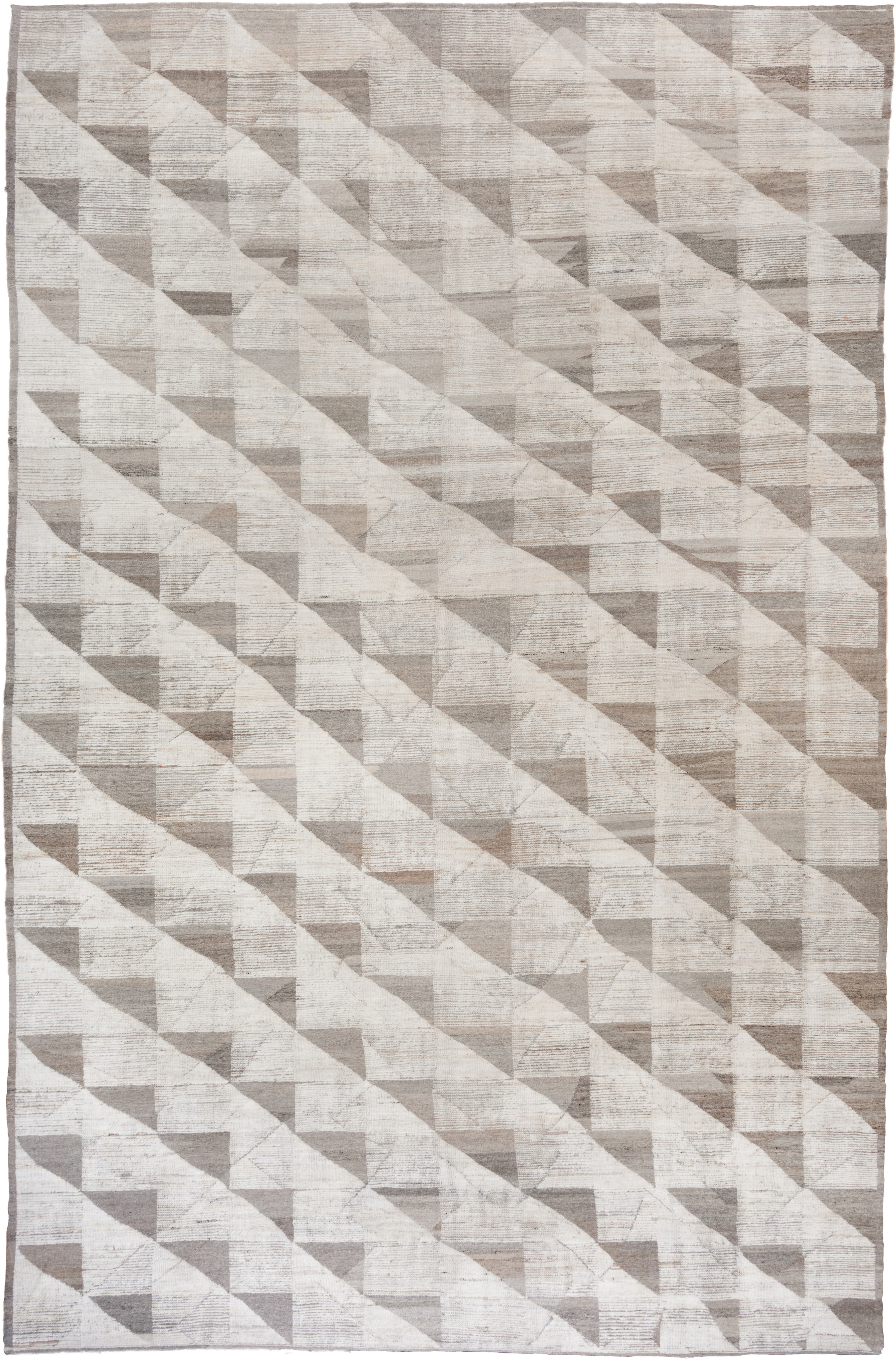 12' x 19' one-of-a-kind handmade vintage Tulu oversize rug. Color palette: ivory, taupe, beige, cream, greige, gray