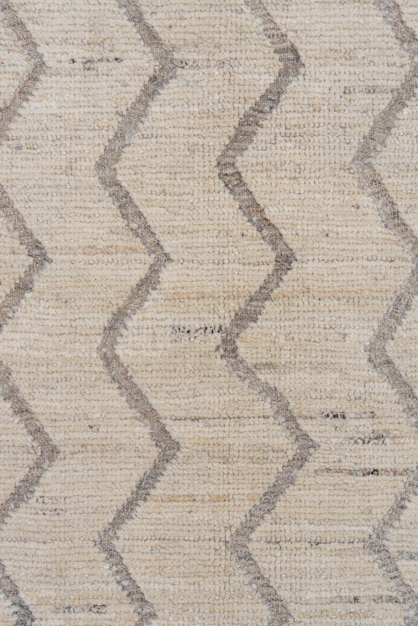 9' x 12' one-of-a-kind handmade vintage Tulu large size rug. Color palette: ivory, taupe, gray, cream, beige