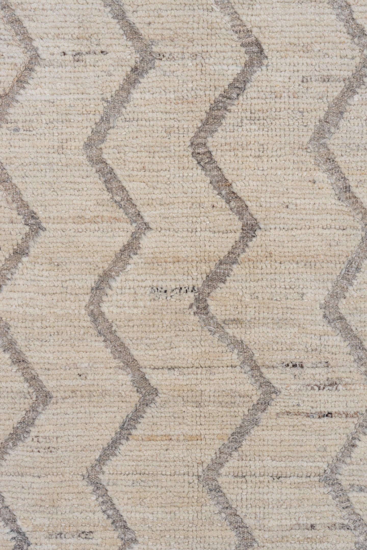 9' x 12' one-of-a-kind handmade vintage Tulu large size rug. Color palette: ivory, taupe, gray, cream, beige