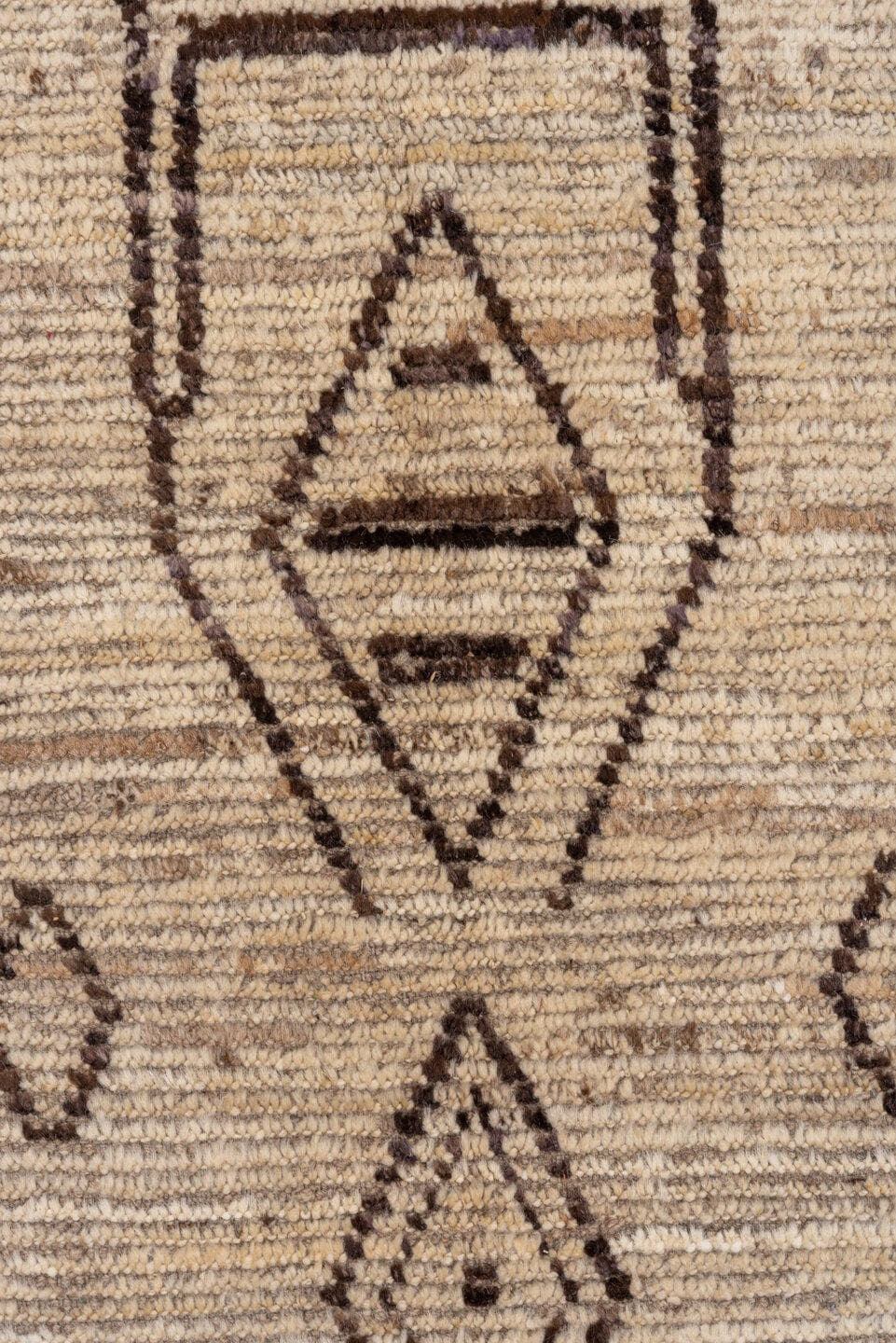 9' x 11' one-of-a-kind handmade vintage Tulu large size rug. Color palette: ivory, brown, taupe, charcoal, beige, gray