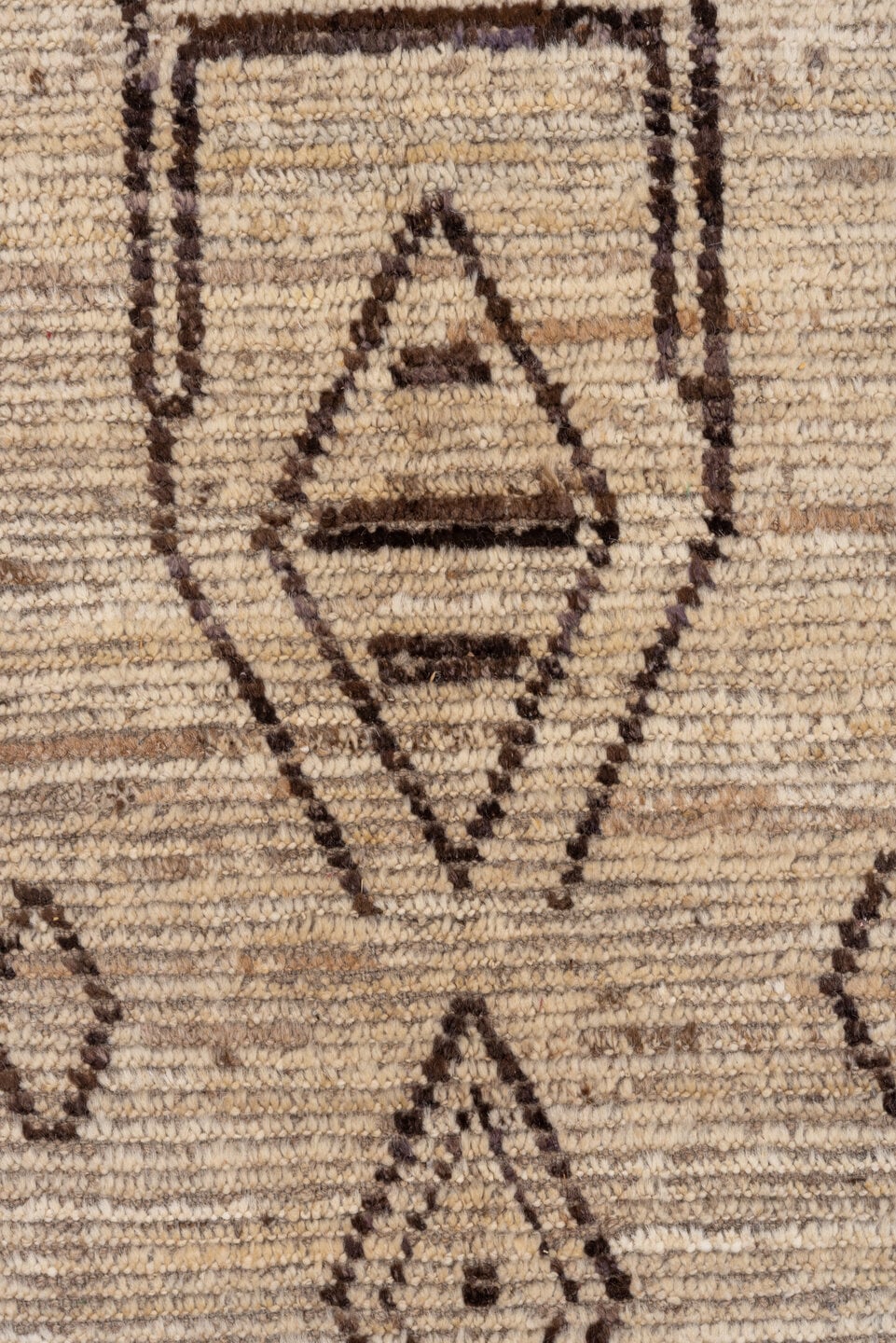 9' x 11' one-of-a-kind handmade vintage Tulu large size rug. Color palette: ivory, brown, taupe, charcoal, beige, gray