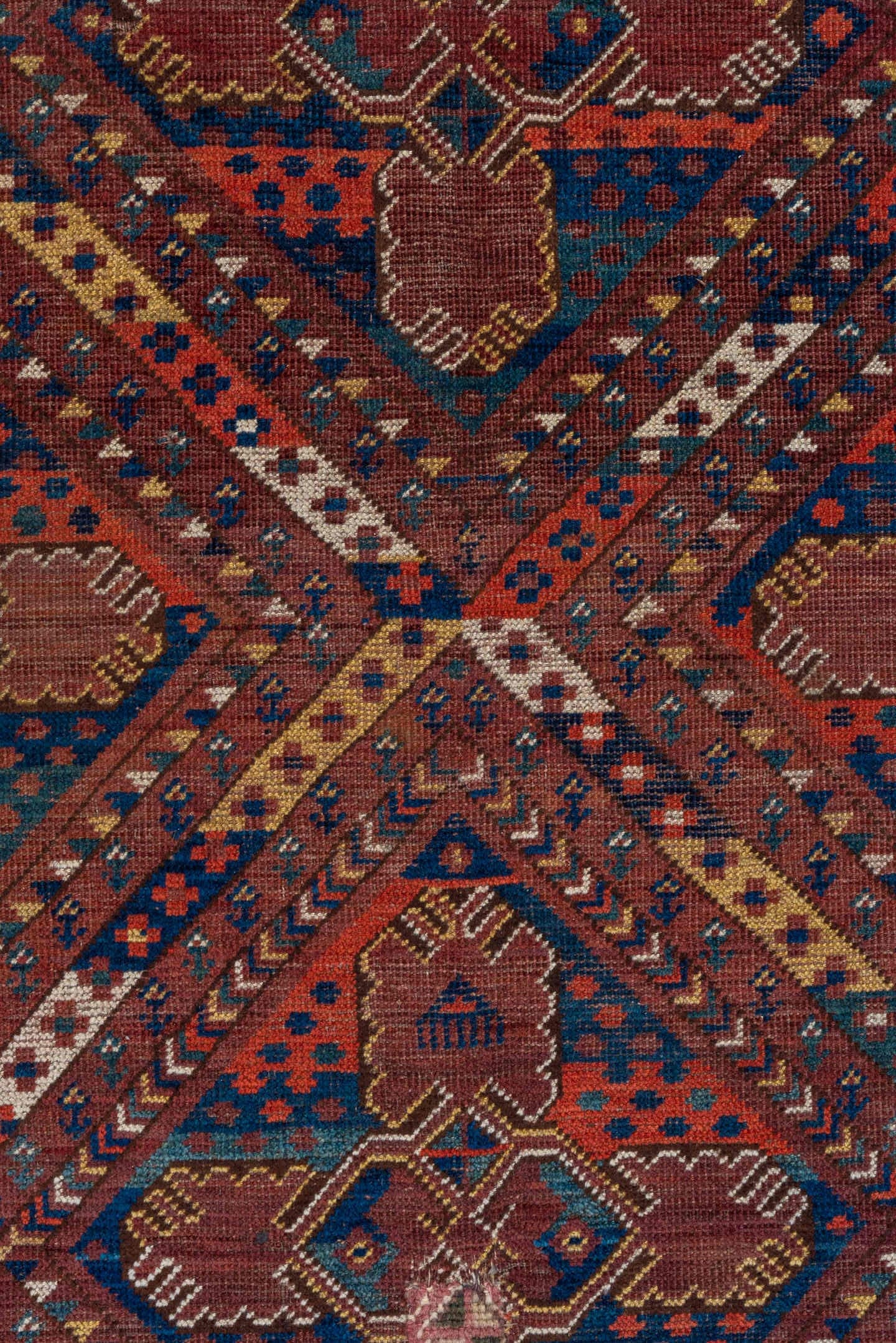 5' x 10' one-of-a-kind handmade antique Beshir medium size rug. Color palette: rust, navy, burgundy, ivory, terra cotta