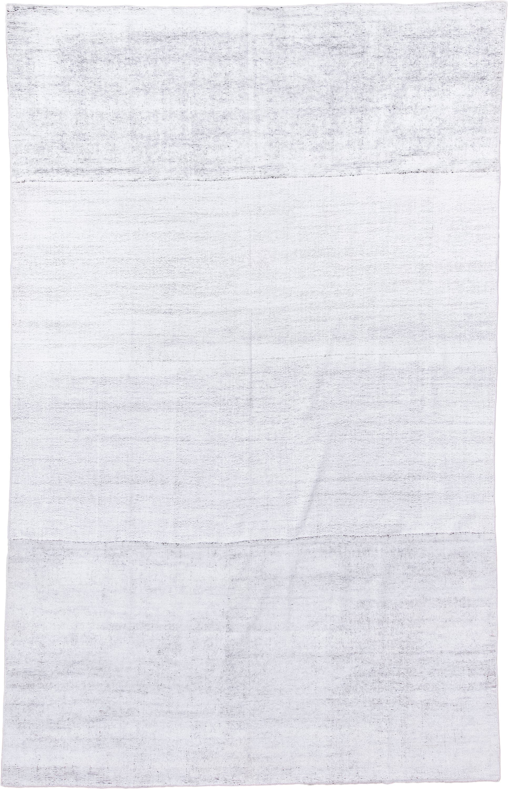 7' x 12' one-of-a-kind handmade antique Flatweave large size rug. Color palette: ivory, pale gray, cream, light gray
