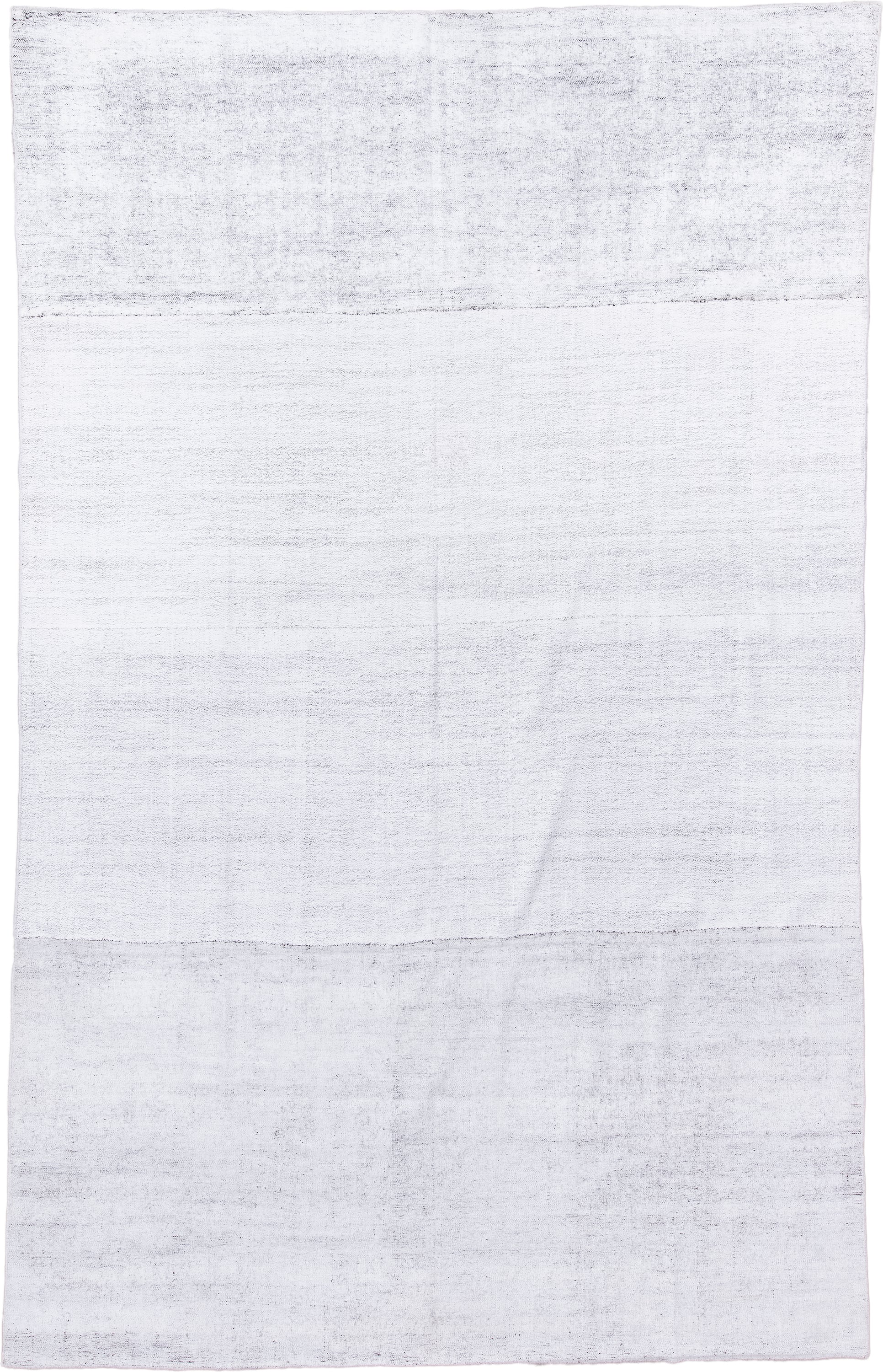 7' x 12' one-of-a-kind handmade antique Flatweave large size rug. Color palette: ivory, pale gray, cream, light gray