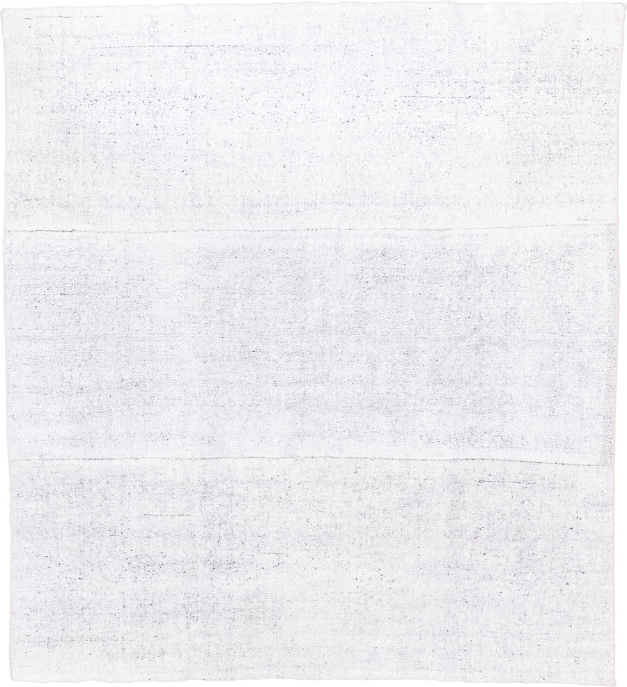7' x 7' one-of-a-kind handmade antique Flatweave rug. Color palette: ivory, cream, taupe, pale gray, beige, gray, light gray