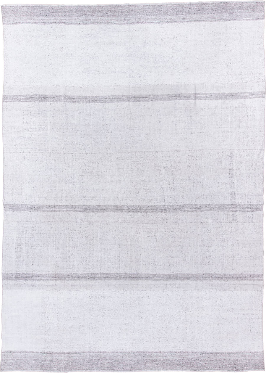 10' x 15' one-of-a-kind handmade antique Flatweave rug. Color palette: ivory, taupe, beige, pale gray, gray, light gray