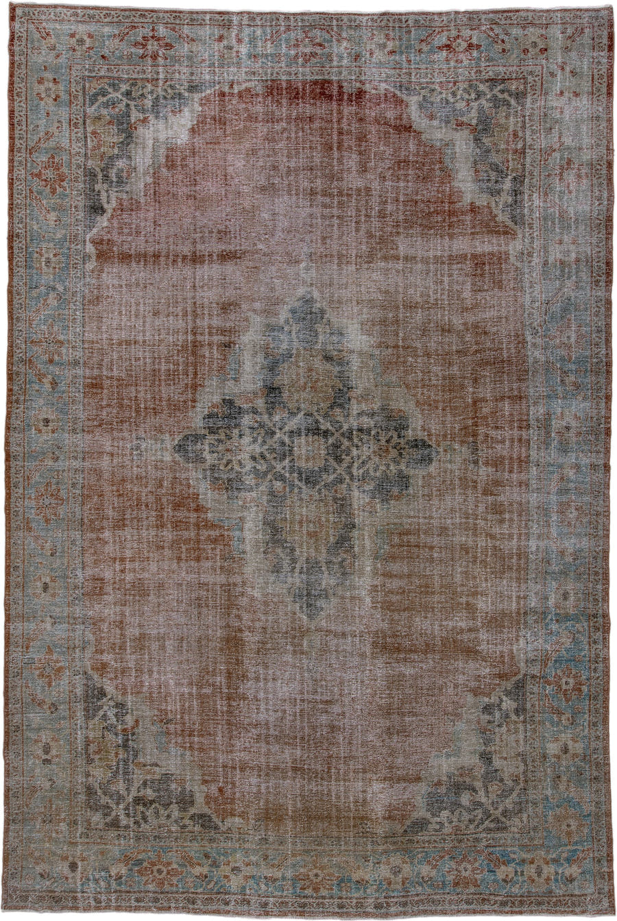10' x 15' one-of-a-kind handmade antique Mahal rug. Color palette: terra cotta, pale blue, ivory, taupe, slate, rust