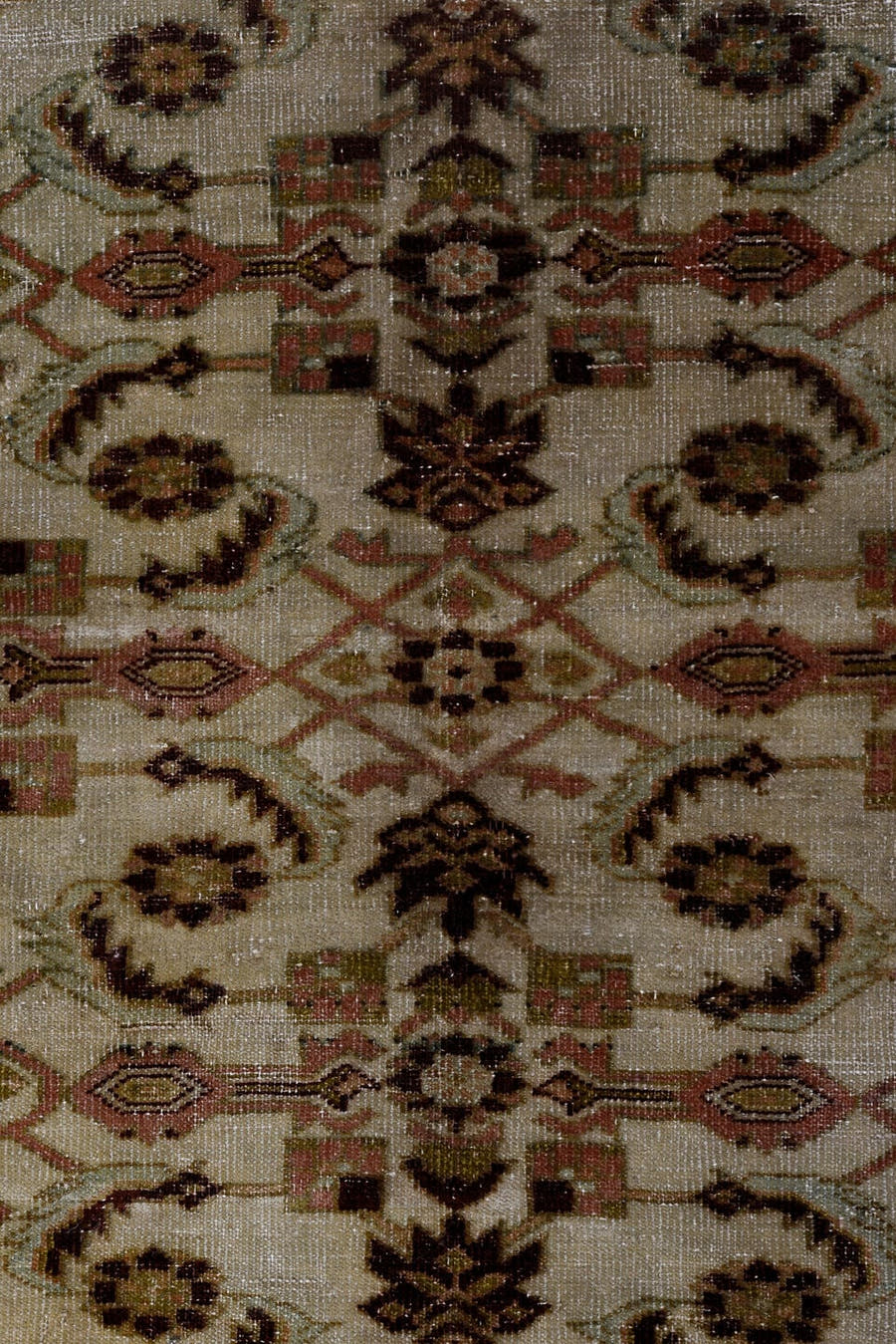 4' x 6' one-of-a-kind handmade antique Malayer small size rug. Color palette: ivory, sage, taupe, brown, rust, rose