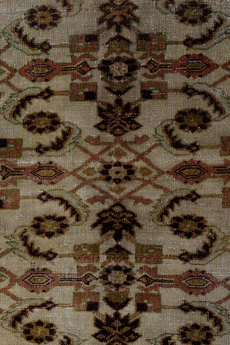 4' x 6' one-of-a-kind handmade antique Malayer small size rug. Color palette: ivory, sage, taupe, brown, rust, rose