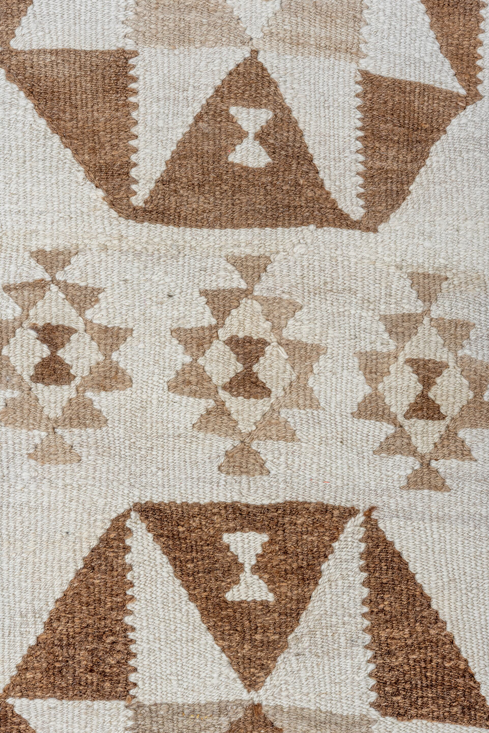 3' x 10' one-of-a-kind handmade antique Kilim runner rug. Color palette: ivory, camel, taupe, brown, beige, gray