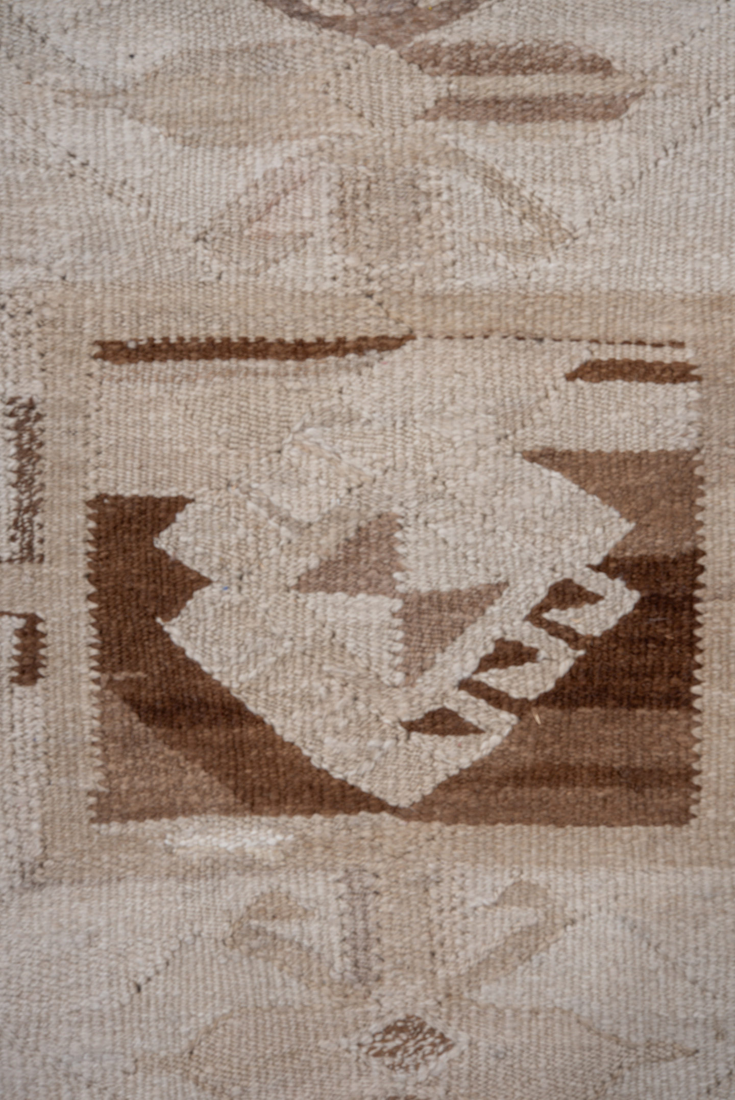 3' x 13' one-of-a-kind handmade antique Kilim runner rug. Color palette: ivory, taupe, camel, brown, beige, gray