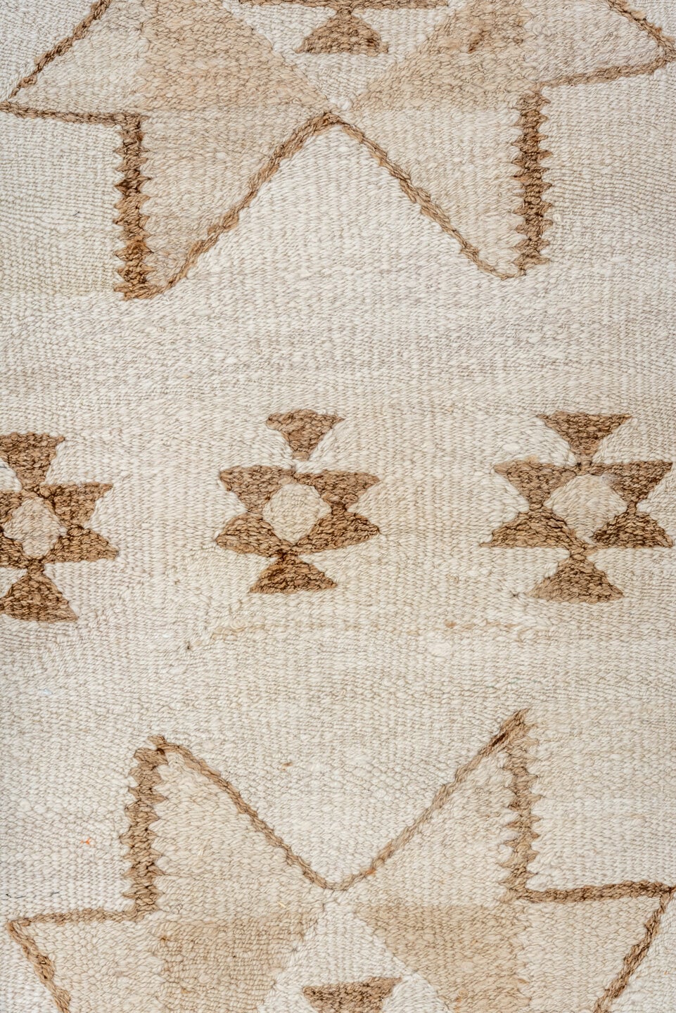 2' x 10' one-of-a-kind handmade antique Kilim runner rug. Color palette: ivory, taupe, brown, camel, beige, gray
