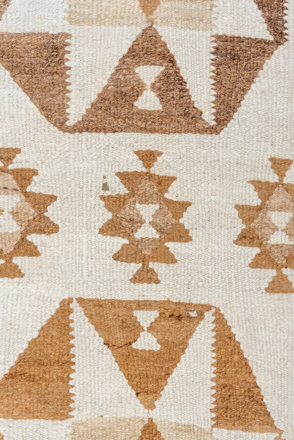 2' x 10' one-of-a-kind handmade antique Kilim runner rug. Color palette: ivory, taupe, camel, brown, beige, gray
