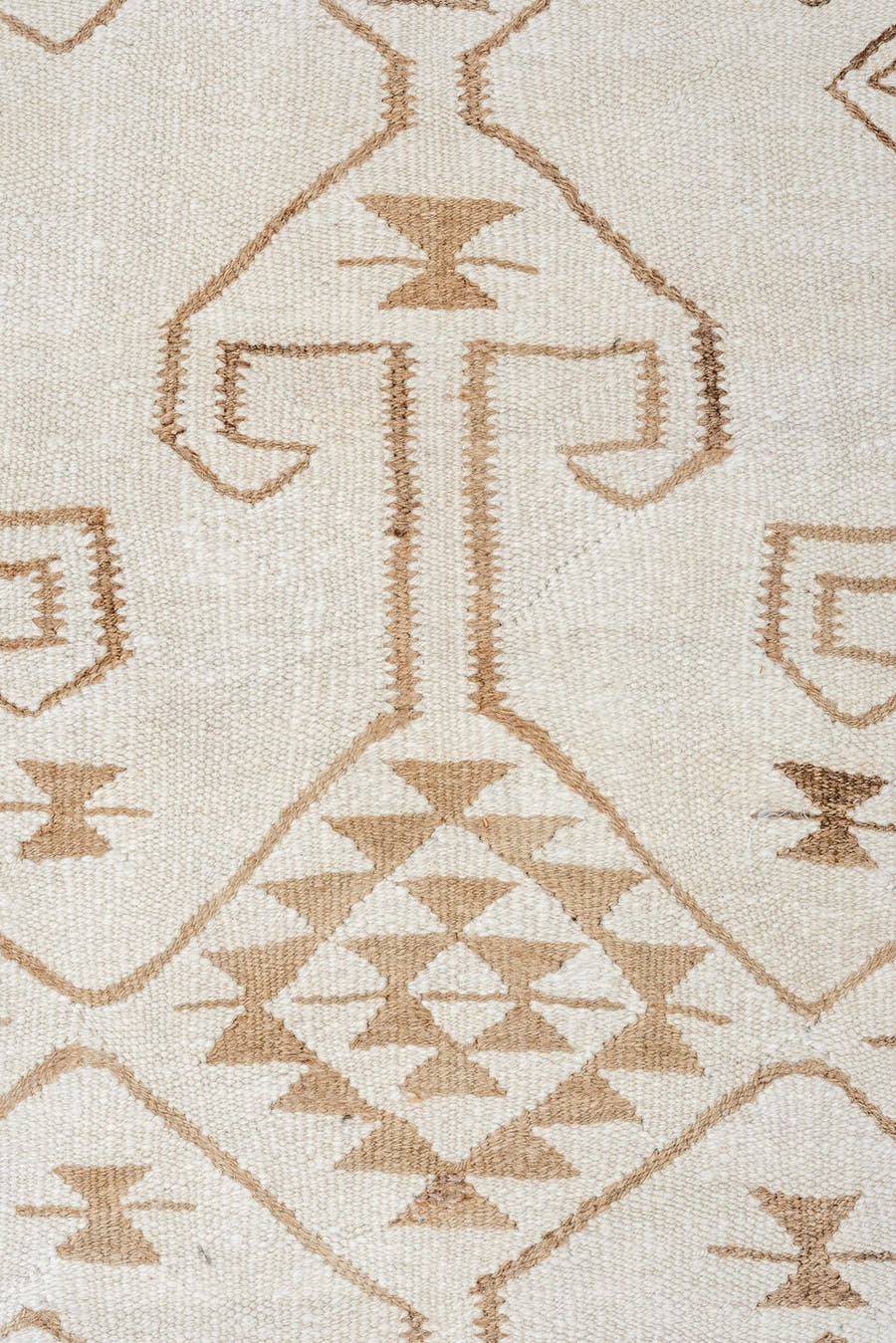 3' x 11' one-of-a-kind handmade antique Kilim runner rug. Color palette: ivory, taupe, camel, brown, beige, gray