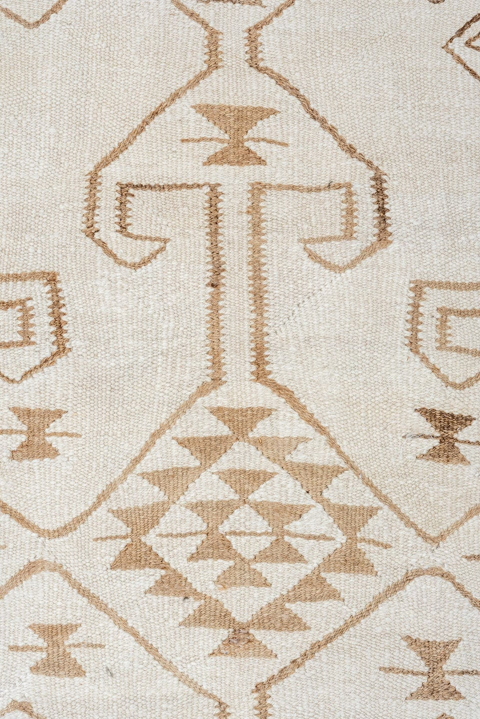 3' x 11' one-of-a-kind handmade antique Kilim runner rug. Color palette: ivory, taupe, camel, brown, beige, gray