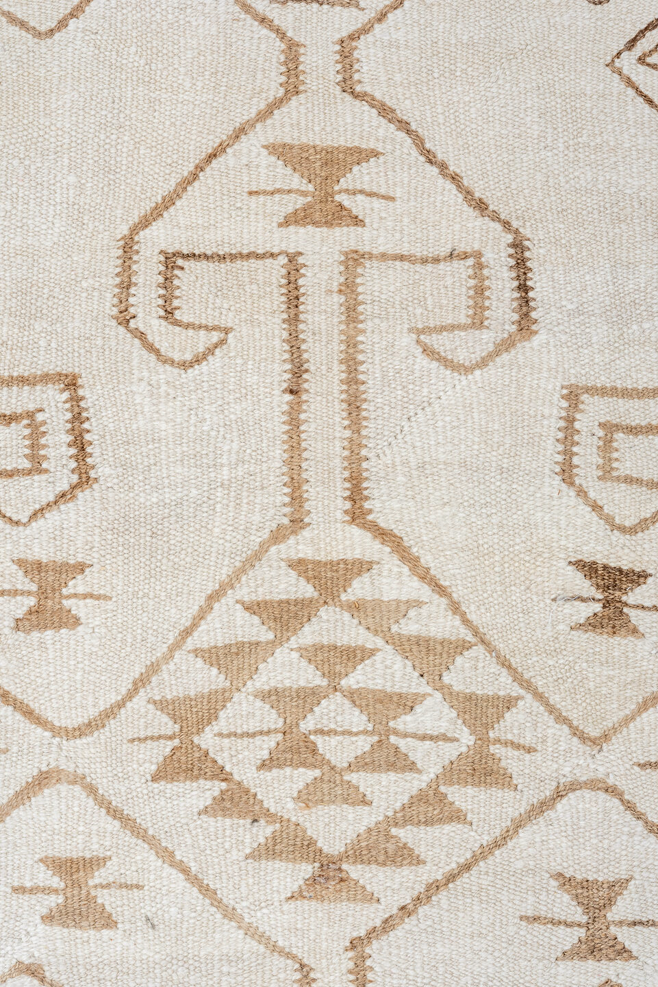 3' x 11' one-of-a-kind handmade antique Kilim runner rug. Color palette: ivory, taupe, camel, brown, beige, gray