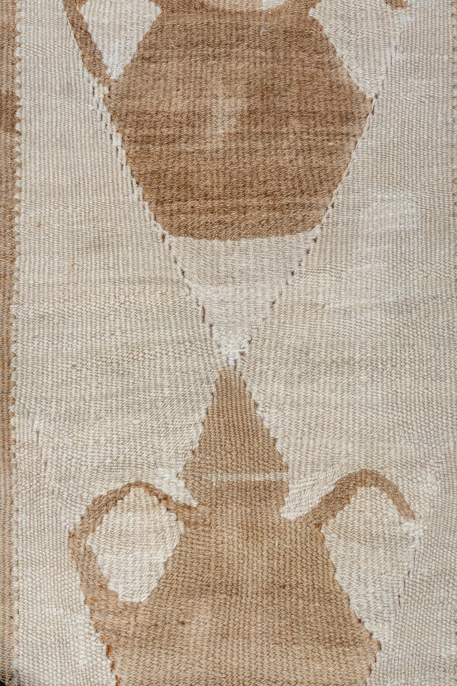 2' x 8' one-of-a-kind handmade antique Kilim runner rug. Color palette: ivory, camel, taupe, beige, gray