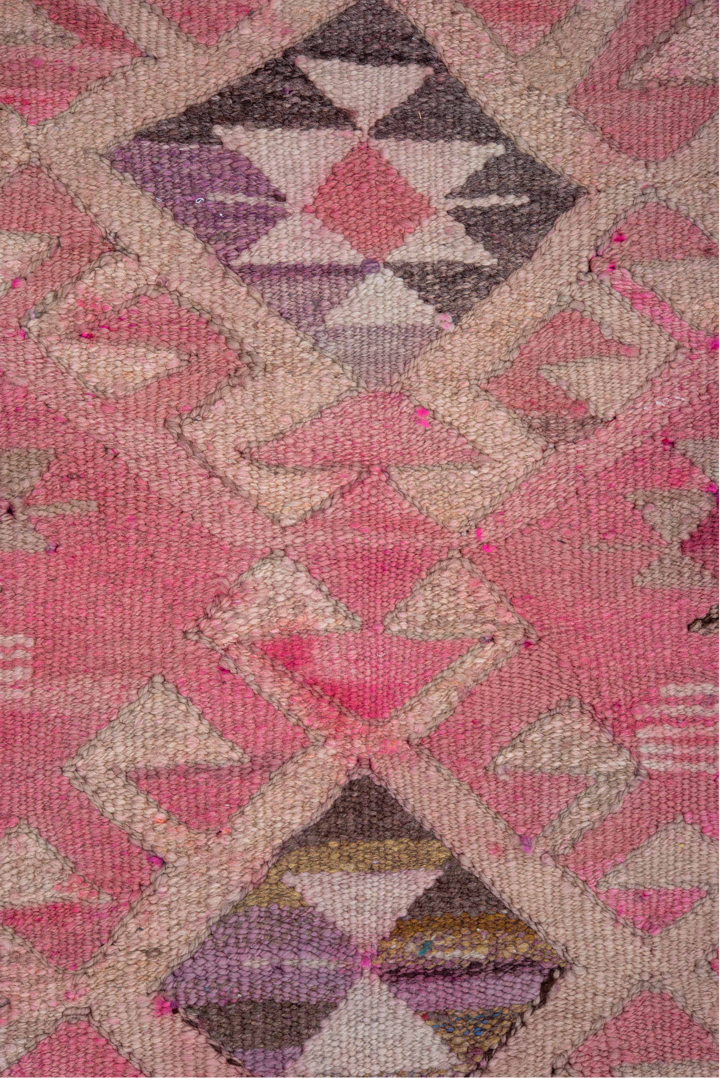 3' x 11' one-of-a-kind handmade vintage Kilim runner rug. Color palette: rose, ivory, lavender, plum, mauve, taupe, charcoal