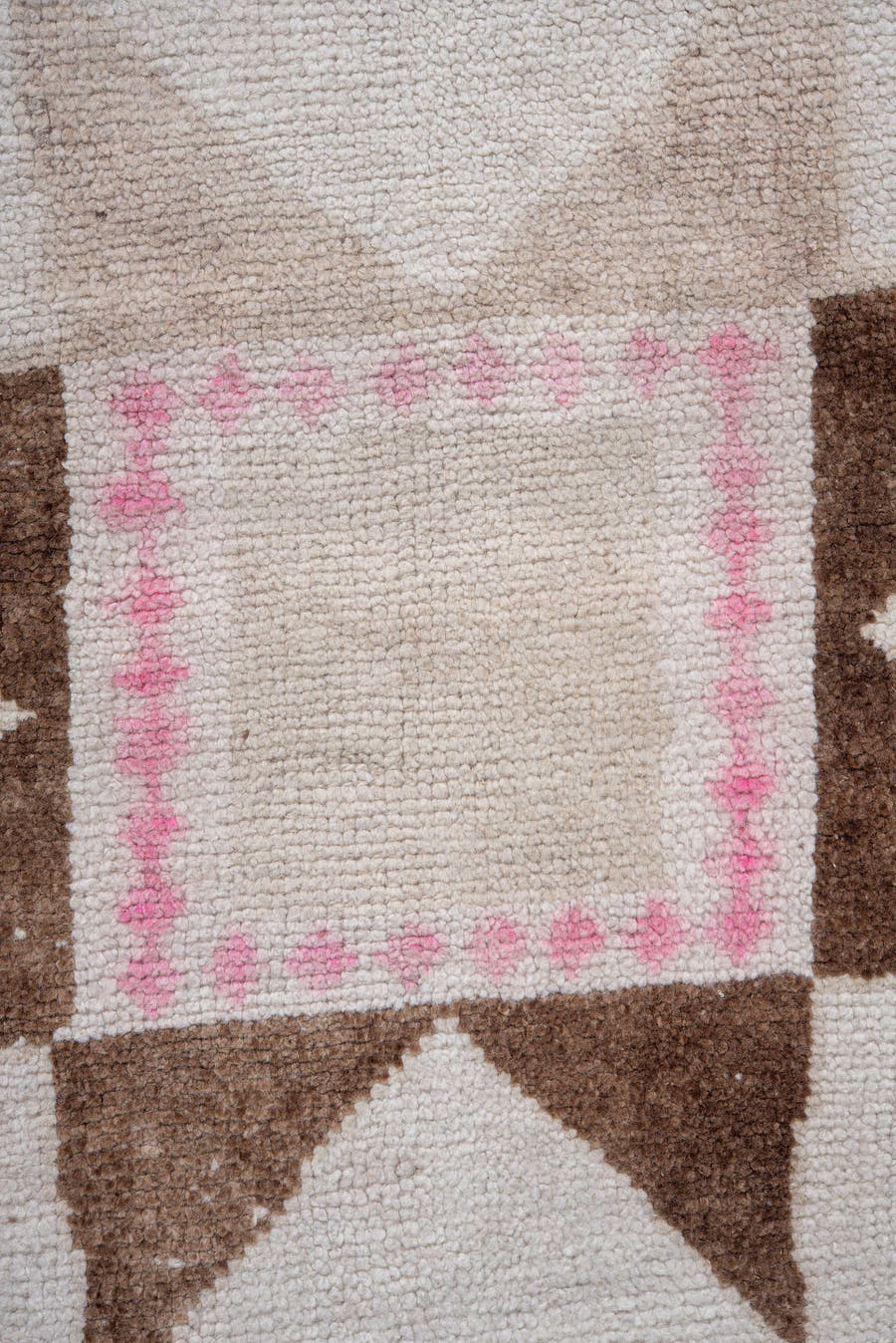 3' x 11' one-of-a-kind handmade vintage Kars runner rug. Color palette: ivory, taupe, brown, blush, beige, gray, pink