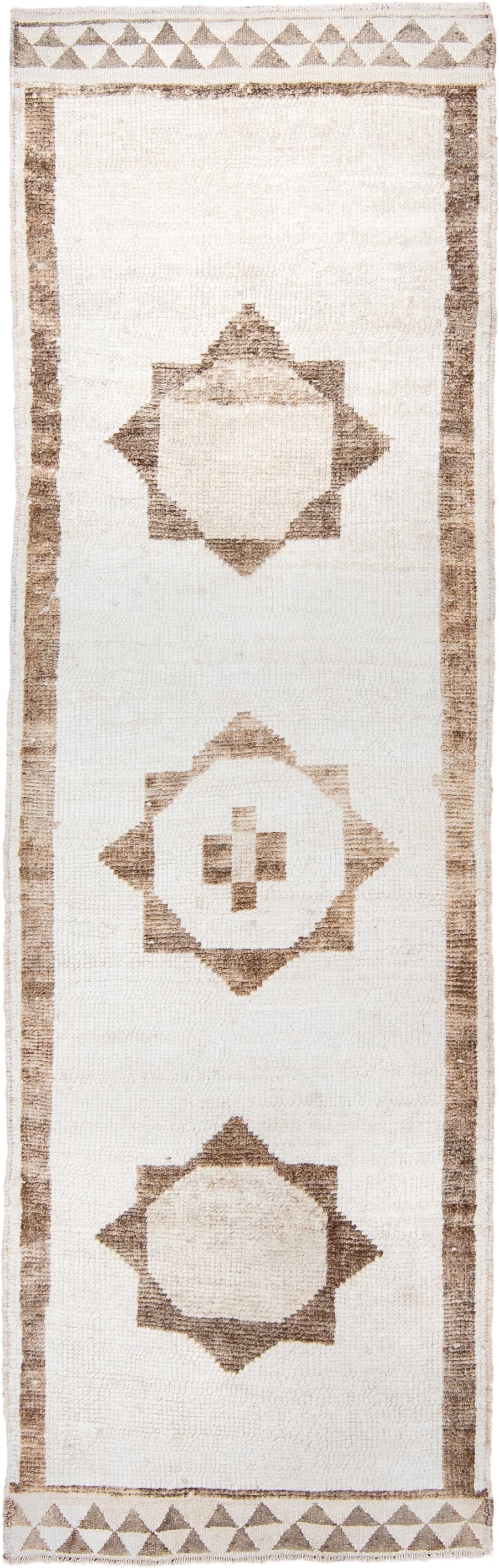 3' x 10' one-of-a-kind handmade vintage Kars runner rug. Color palette: ivory, taupe, beige, gray