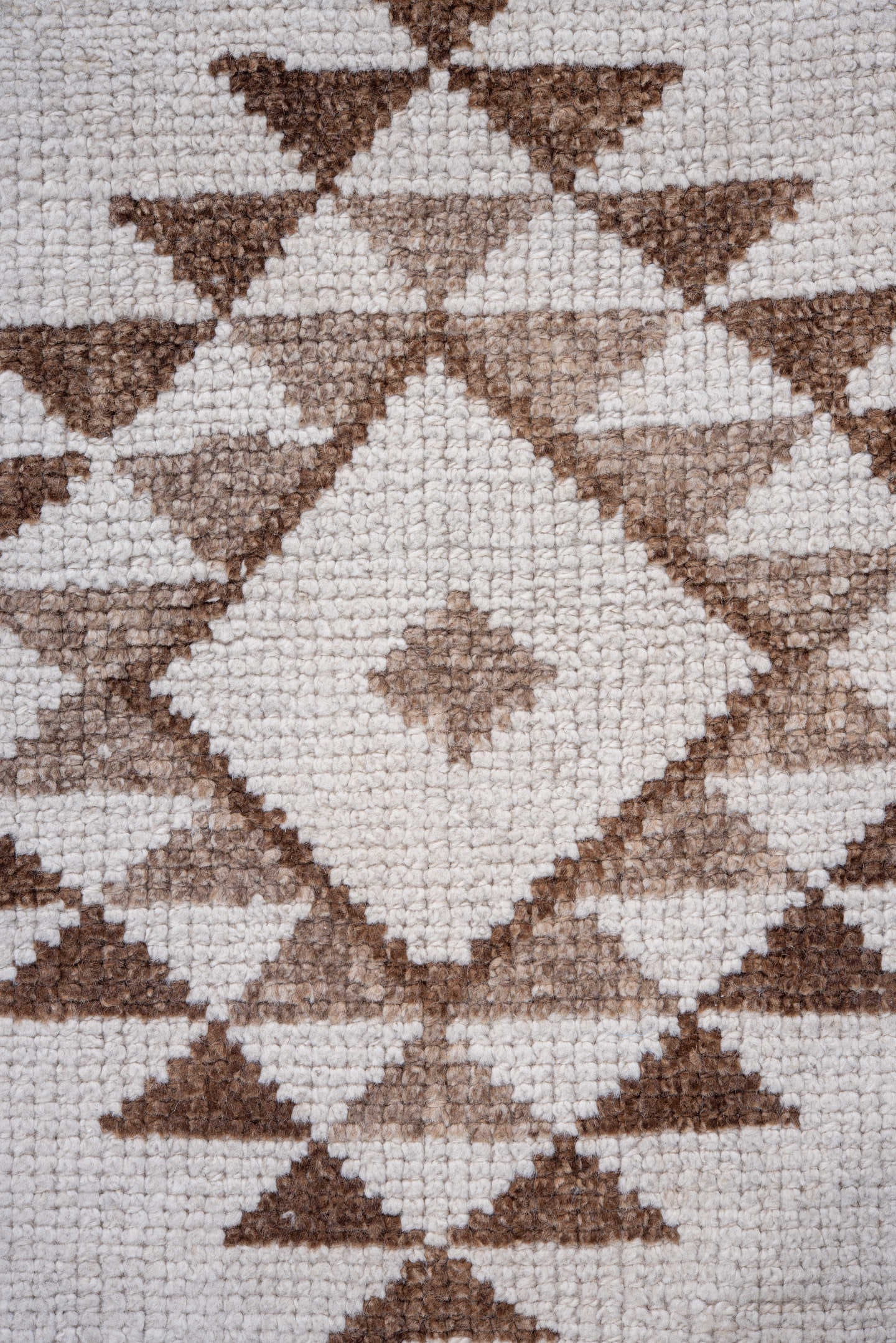 3' x 12' one-of-a-kind handmade vintage Kars runner rug. Color palette: ivory, taupe, brown, beige, gray