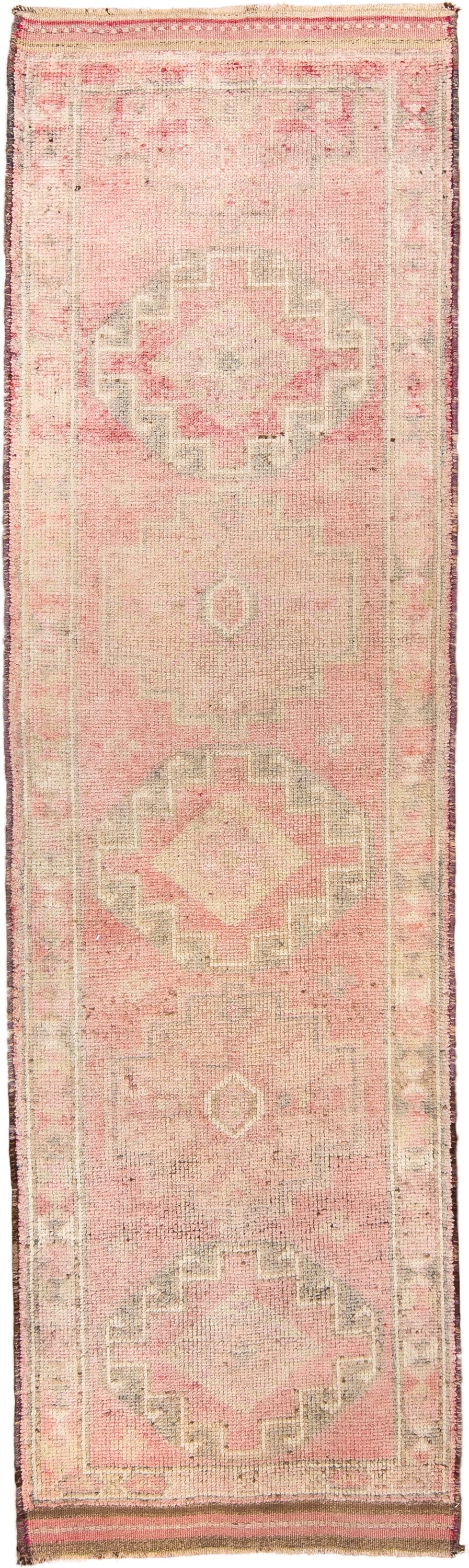 3' x 10' one-of-a-kind handmade antique Kars runner rug. Color palette: blush, ivory, taupe, rose, camel, brown, pink, beige