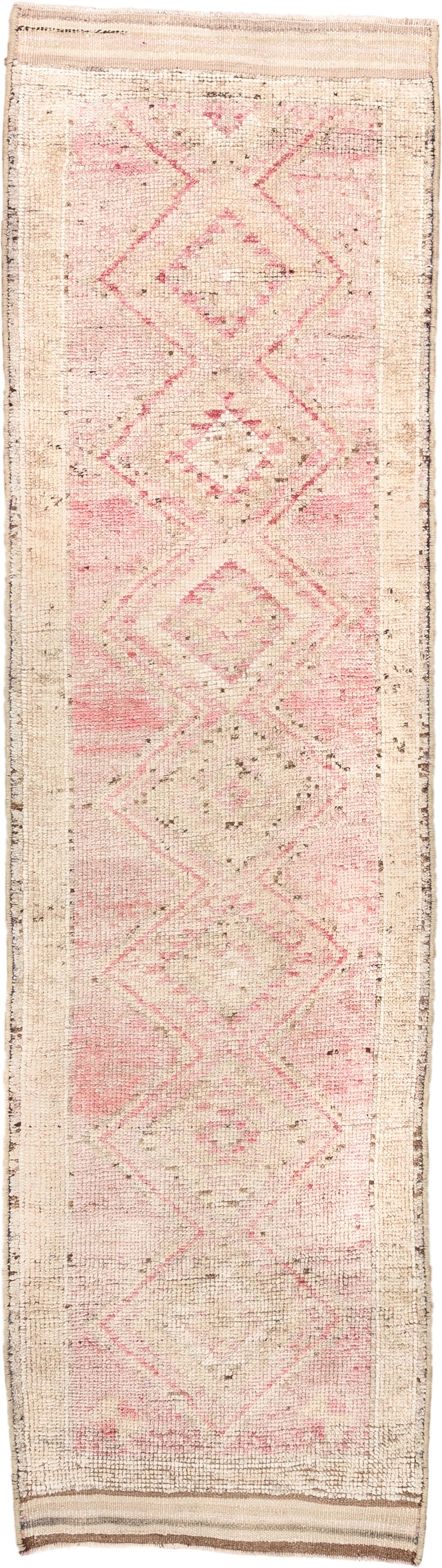 3' x 10' one-of-a-kind handmade antique Kars runner rug. Color palette: ivory, blush, cream, taupe, rose, brown, pink, beige