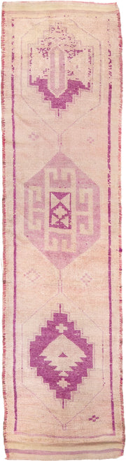 2' x 11' one-of-a-kind handmade antique Kars runner rug. Color palette: blush, ivory, lavender, rose, taupe, pink