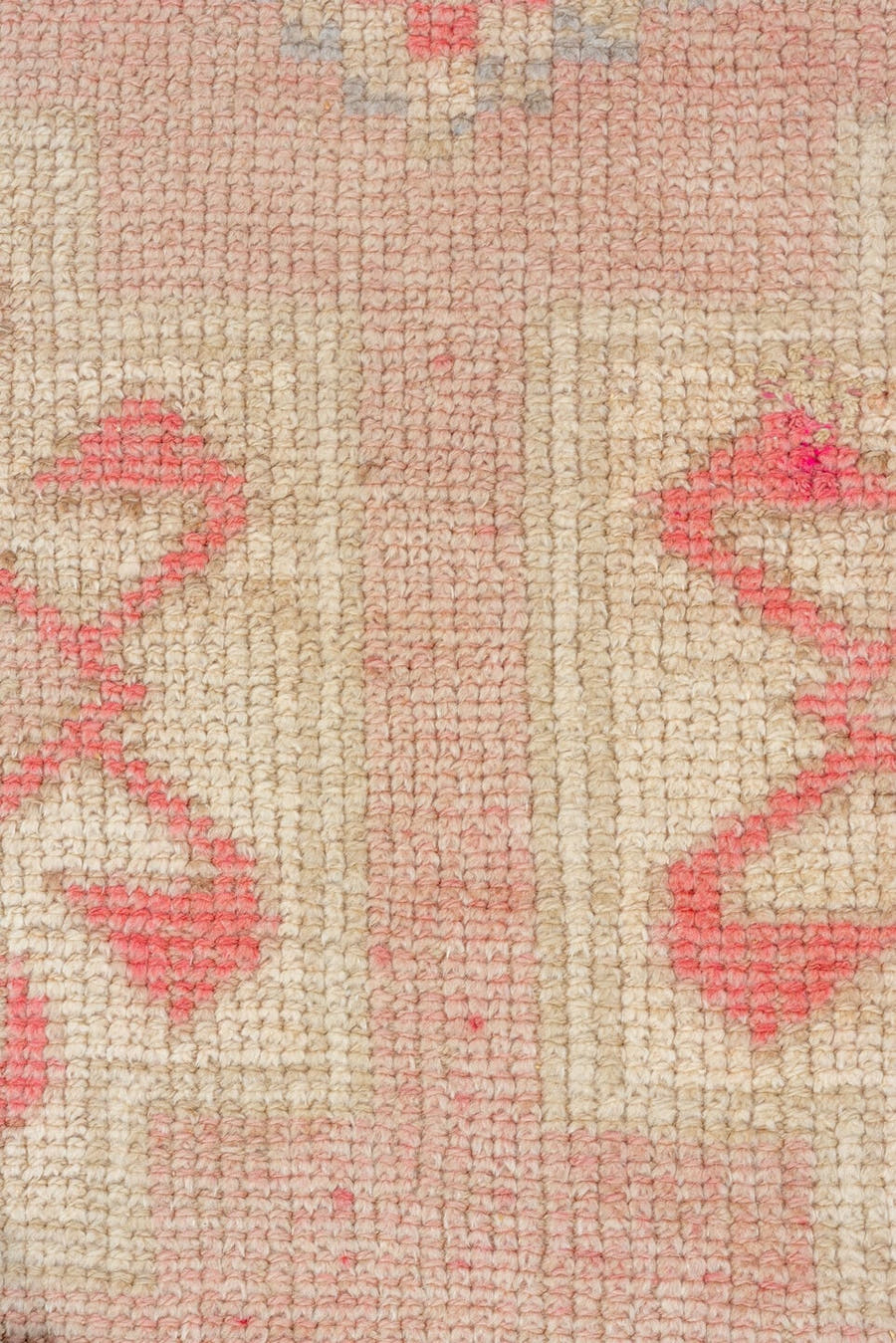 3' x 10' one-of-a-kind handmade vintage Kars runner rug. Color palette: blush, ivory, taupe, coral, rose, beige, pink, gray