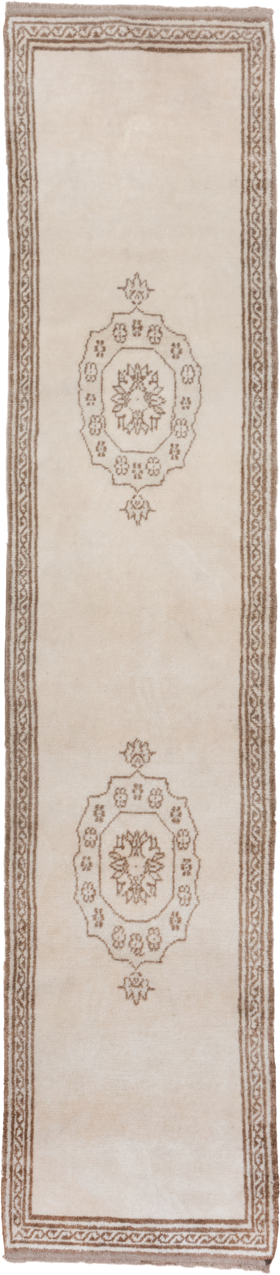 3' x 13' one-of-a-kind handmade vintage Moroccan runner rug. Color palette: ivory, camel, taupe, cream, beige, gray