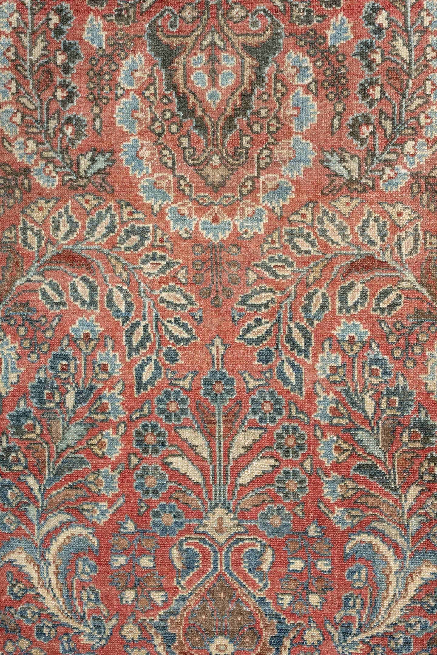 2' x 24' one-of-a-kind handmade vintage Dargazin runner rug. Color palette: terracotta, ivory, slate, dusty blue, camel