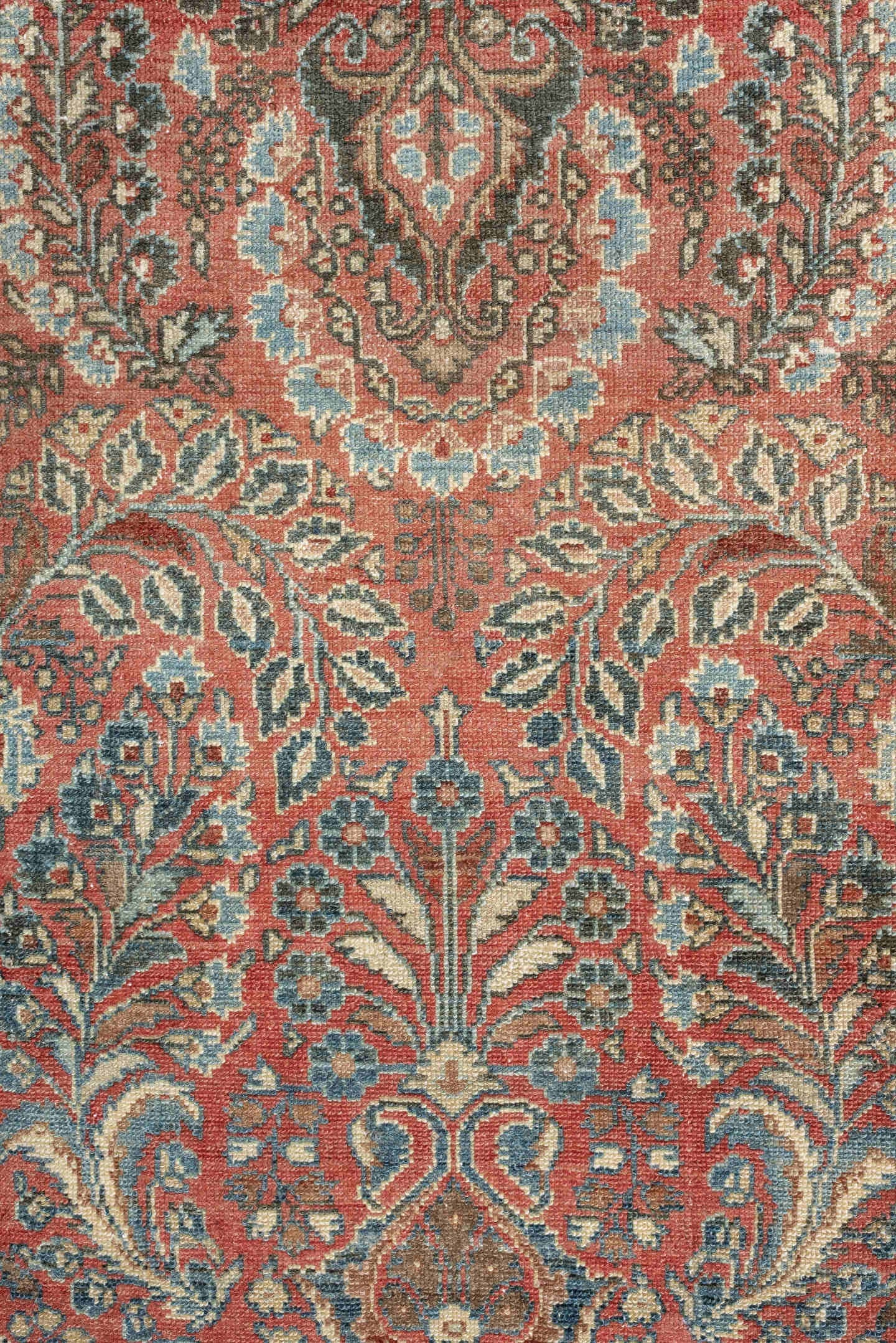 2' x 24' one-of-a-kind handmade vintage Dargazin runner rug. Color palette: terracotta, ivory, slate, dusty blue, camel