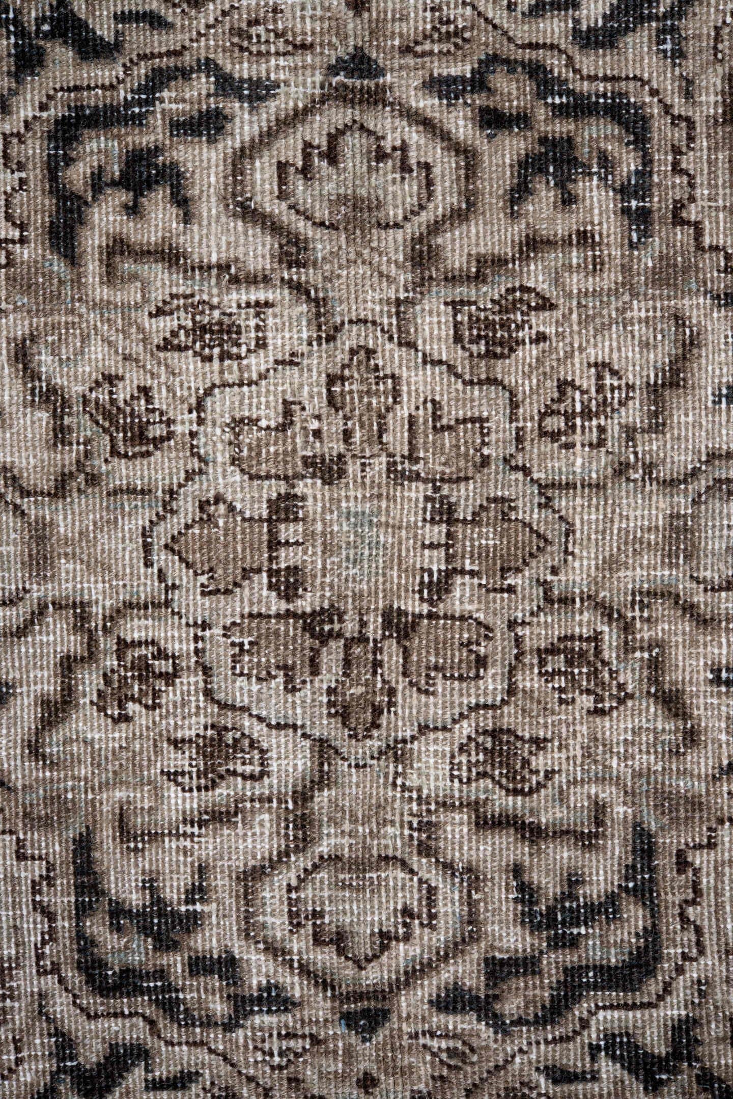 6' x 9' one-of-a-kind handmade antique Heriz medium size rug. Color palette: taupe, ivory, charcoal, brown, beige, gray