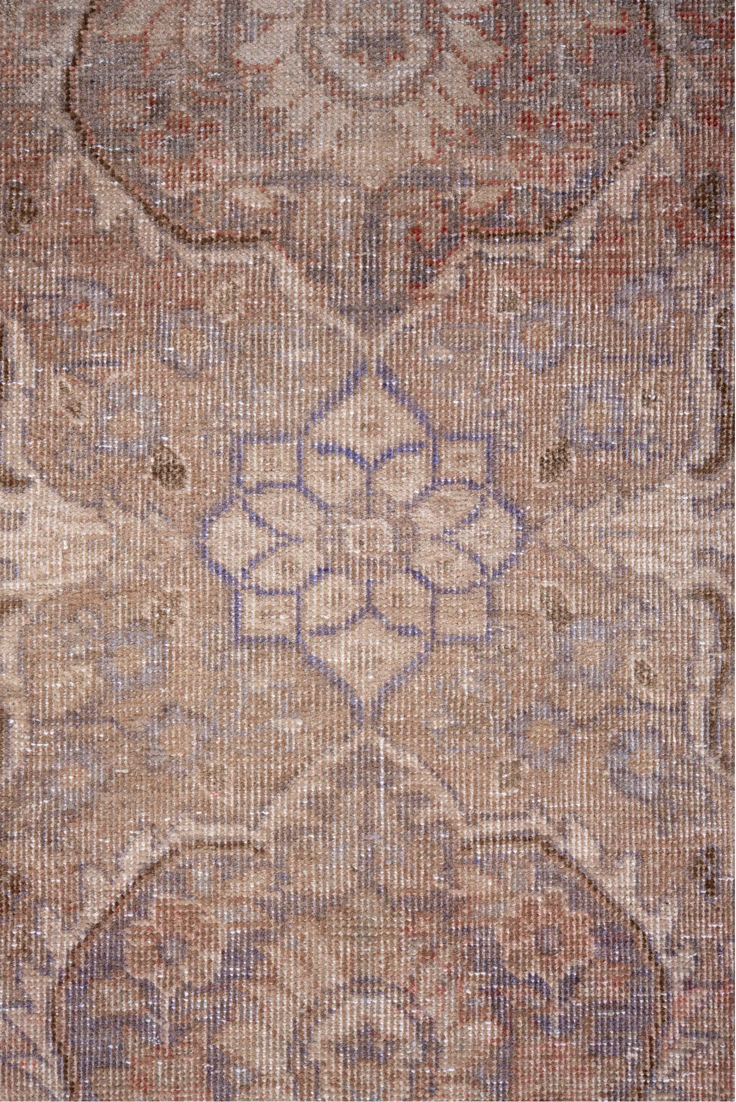 3' x 12' one-of-a-kind handmade antique Sarab runner rug. Color palette: taupe, rose, ivory, slate, dusty blue, beige, gray