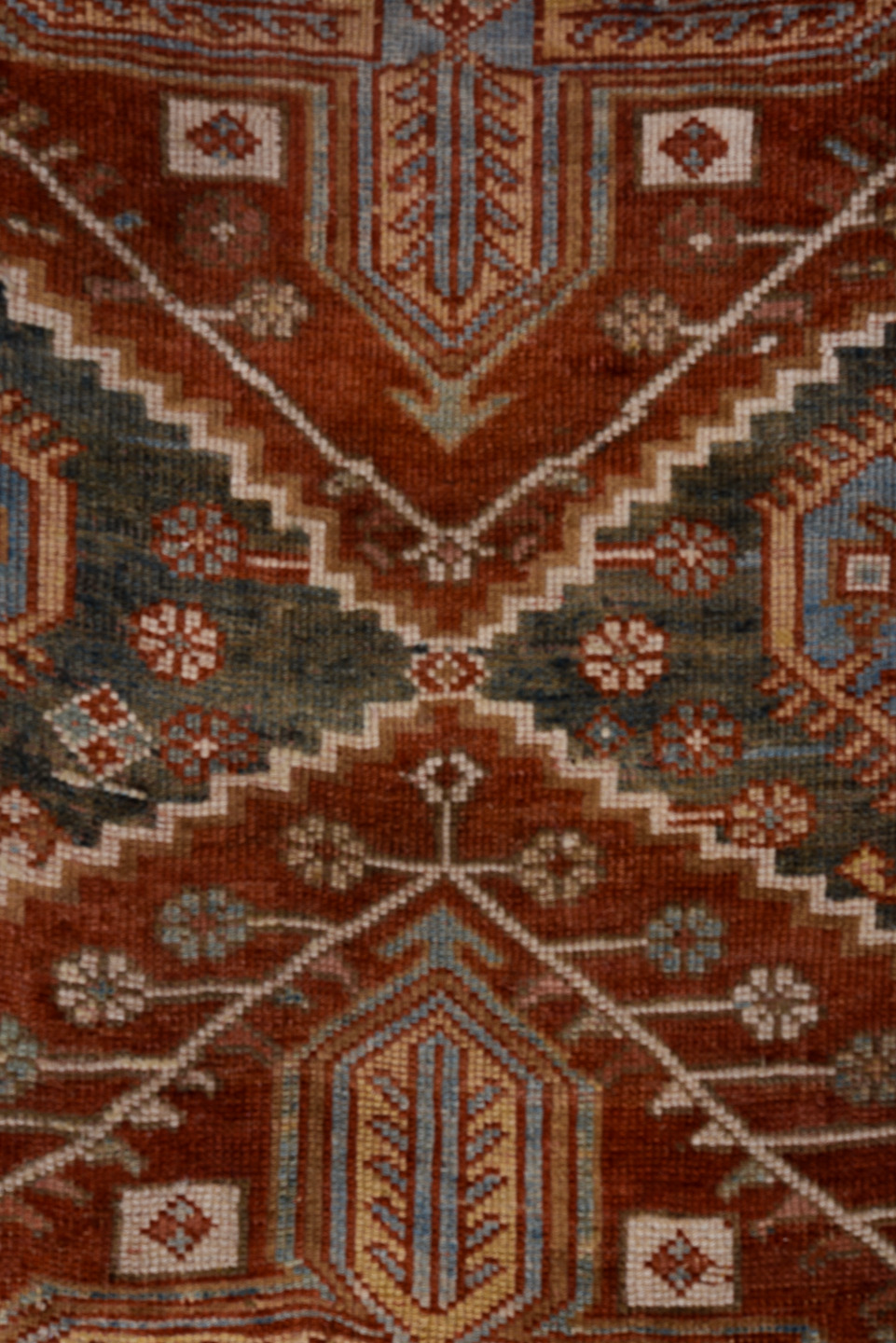 4' x 6' one-of-a-kind handmade vintage Baktiary small size rug. Color palette: black, blue, brown, dark gray, dim gray, gray