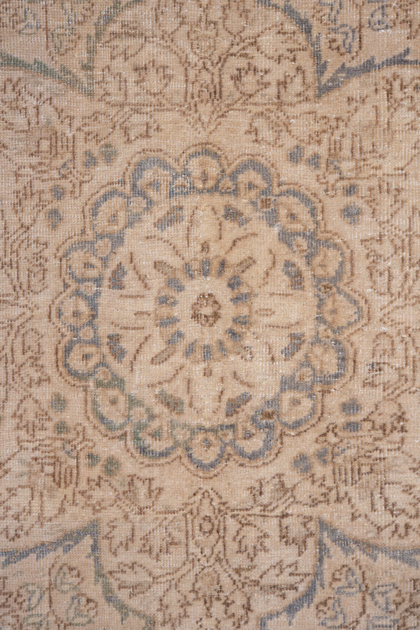 8' x 11' one-of-a-kind handmade antique Kaisary large size rug. Color palette: ivory, beige, taupe, pale blue, camel, sage