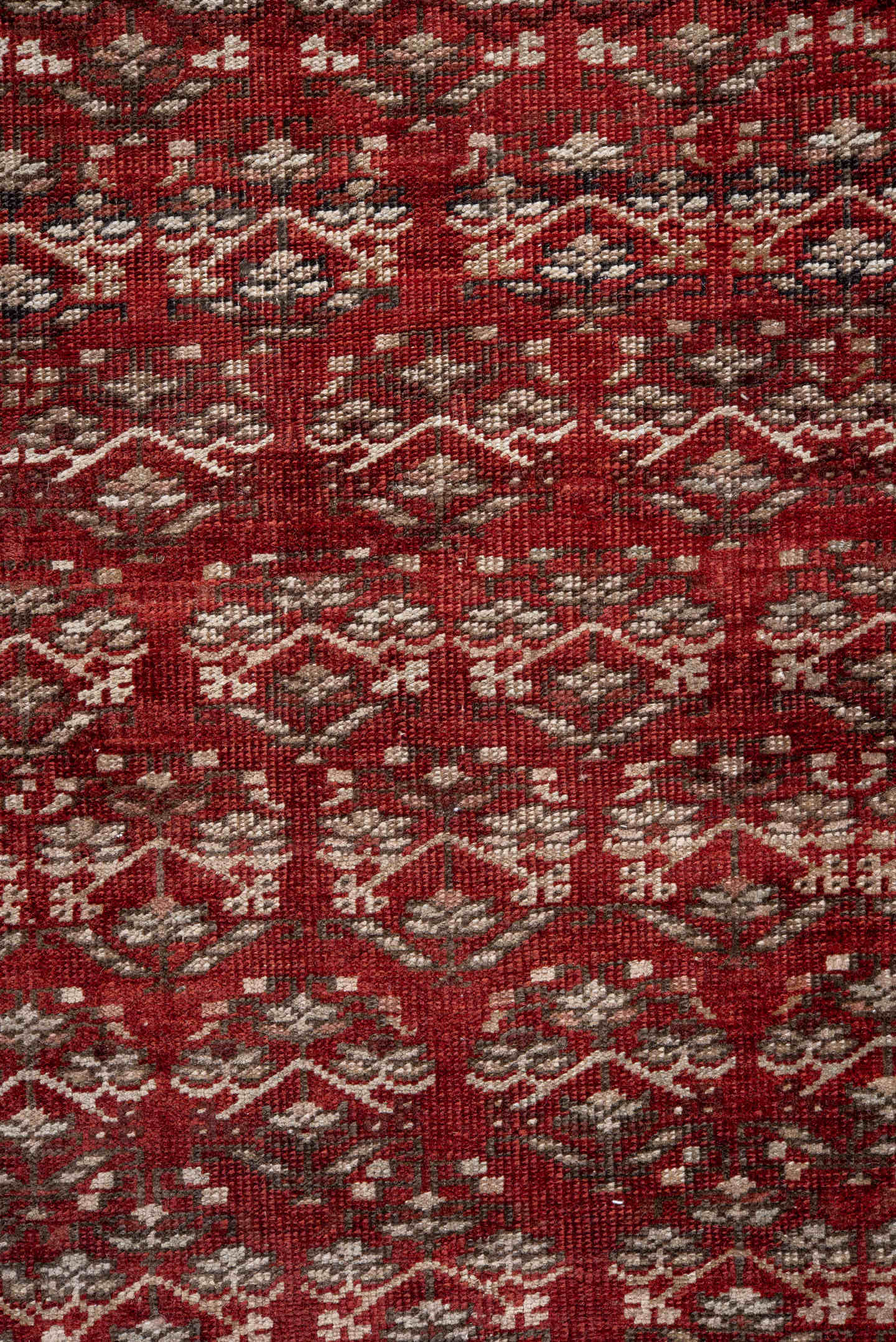 2' x 14' one-of-a-kind handmade antique Caucasian runner rug. Color palette: rust, ivory, crimson, brown, charcoal