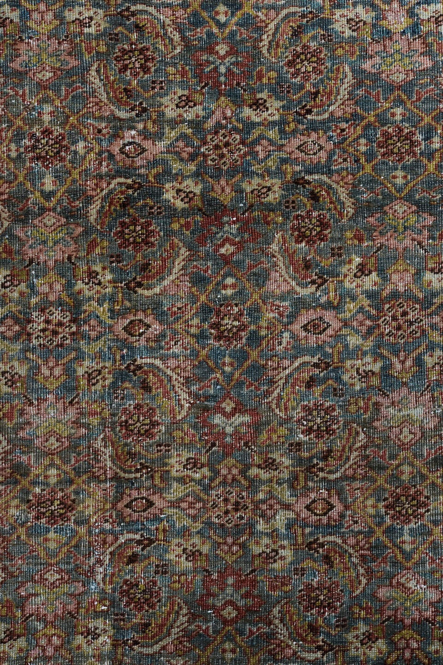 7' x 12' one-of-a-kind handmade vintage Bidjar large size rug. Color palette: rust, navy, ivory, rose, slate, burgundy