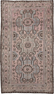 6' x 11' one-of-a-kind handmade vintage Sumak large size rug. Color palette: blush, ivory, brown, slate, taupe, charcoal