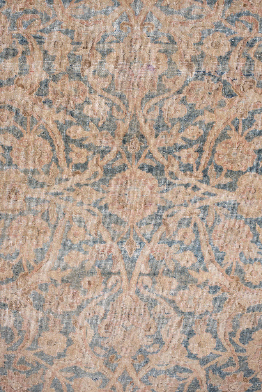 10' x 12' one-of-a-kind handmade antique Kashan large size rug. Color palette: blush, powder blue, ivory, taupe, beige, pink