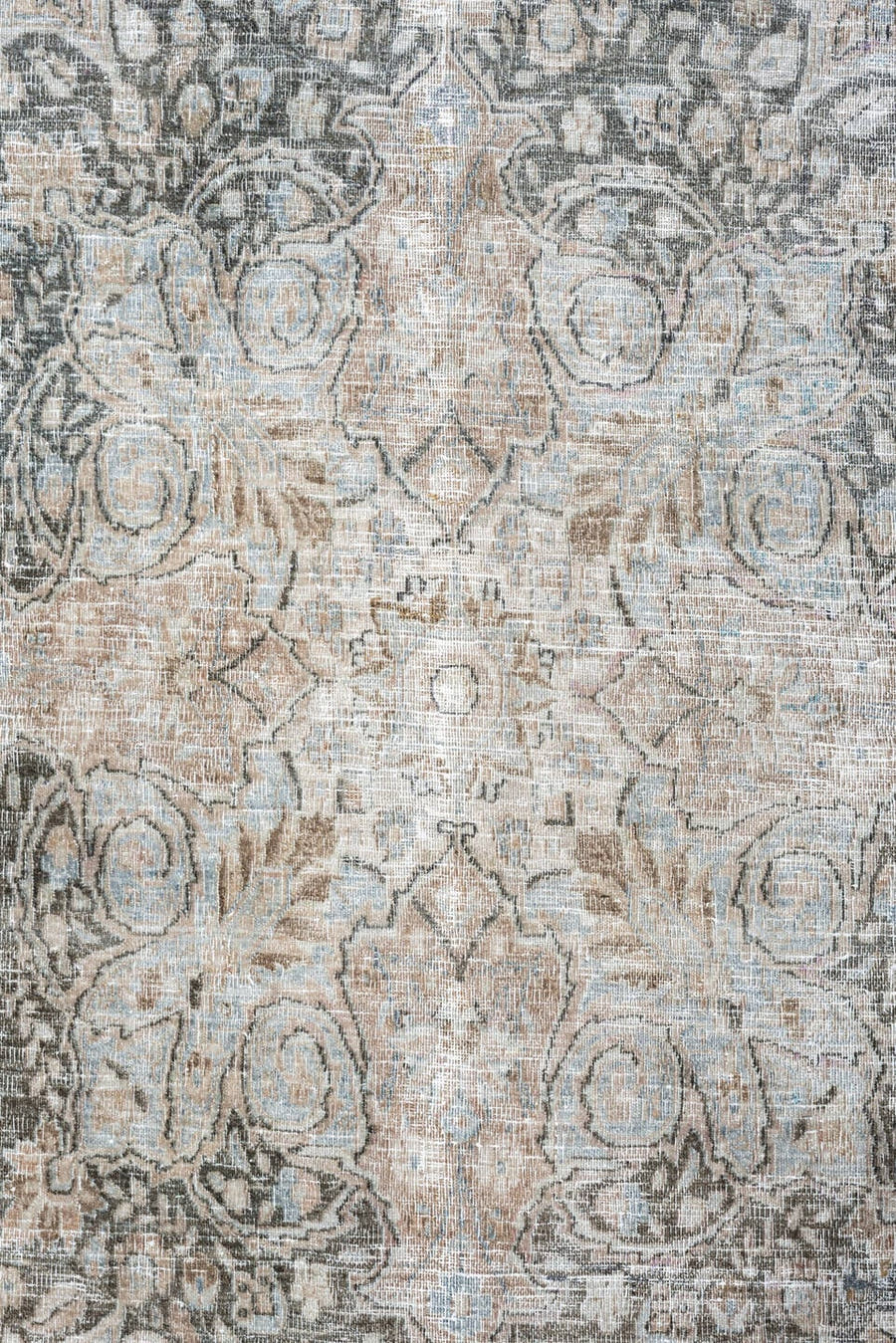 10' x 16' one-of-a-kind handmade antique Khorassan oversize rug. Color palette: ivory, taupe, blue gray, slate, beige, camel